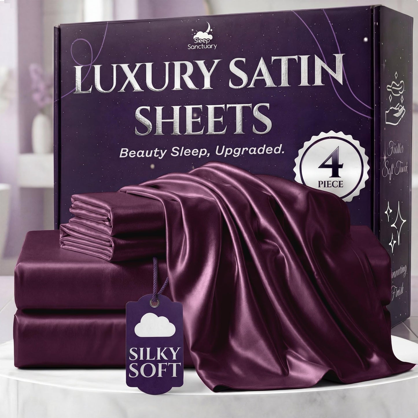 Sleep Sanctuary Satin Sheets — King, Black