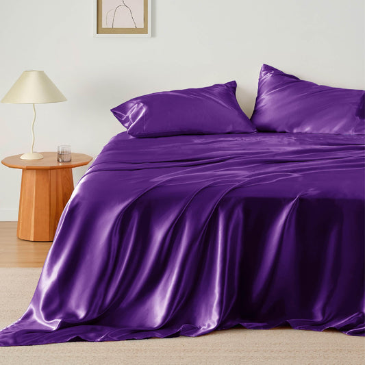 Bedsure Satin Sheet Set — Silver Grey, Queen