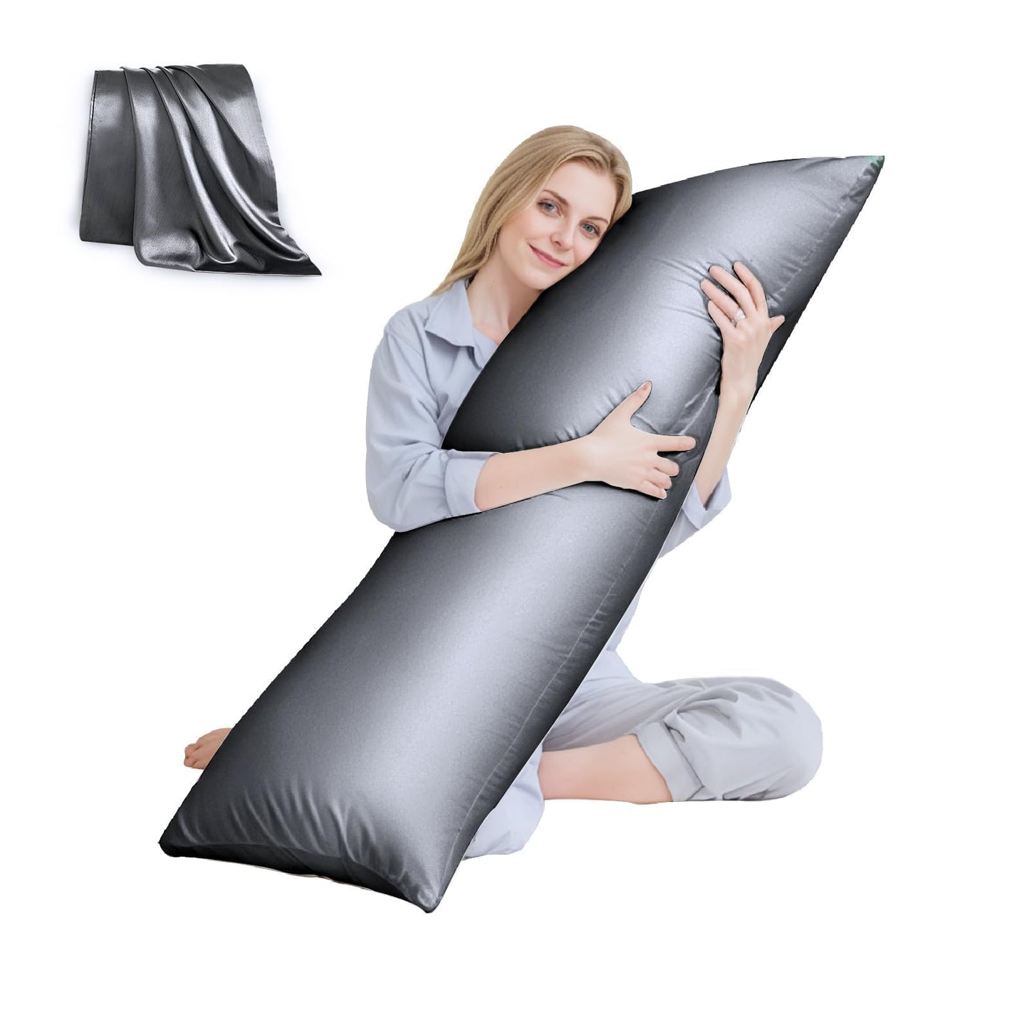 HUXMEYSON Satin Body Pillow — Grey