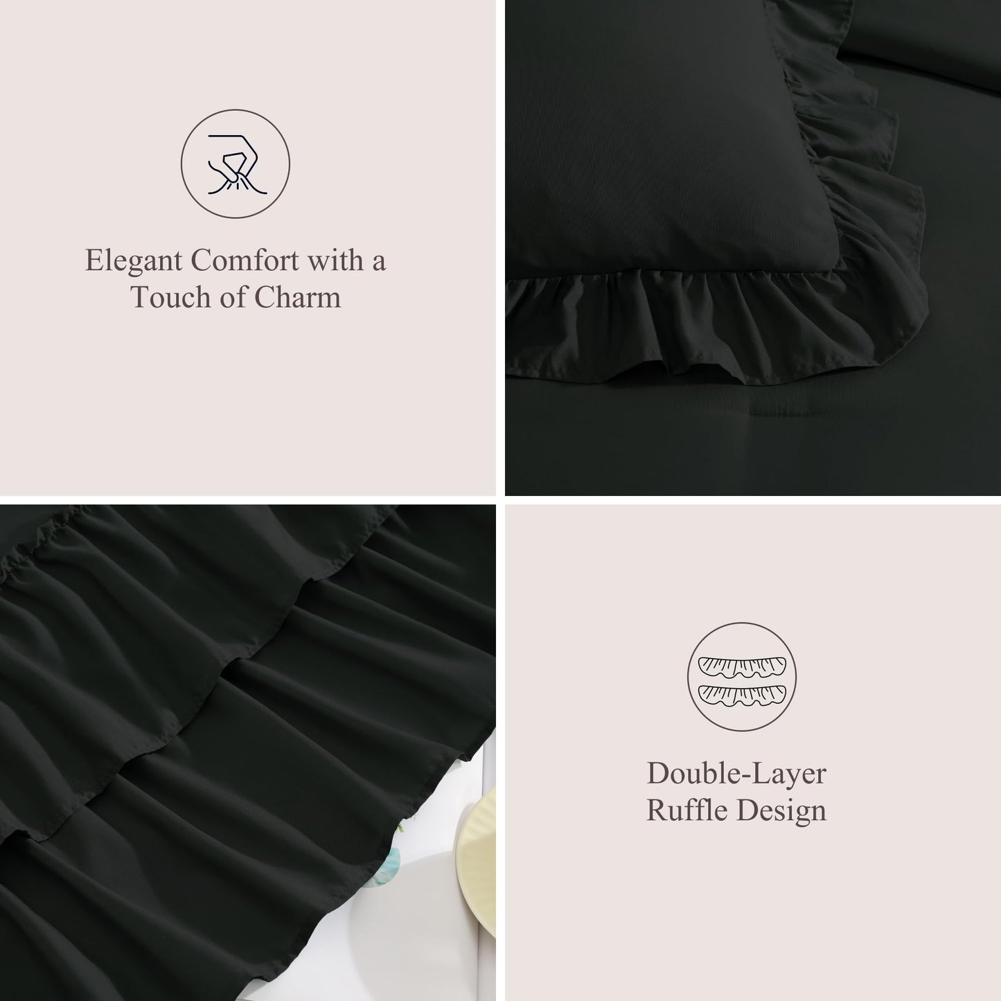 AMBERSPACE Ruffle Comforter Set — Soft Pink, Queen