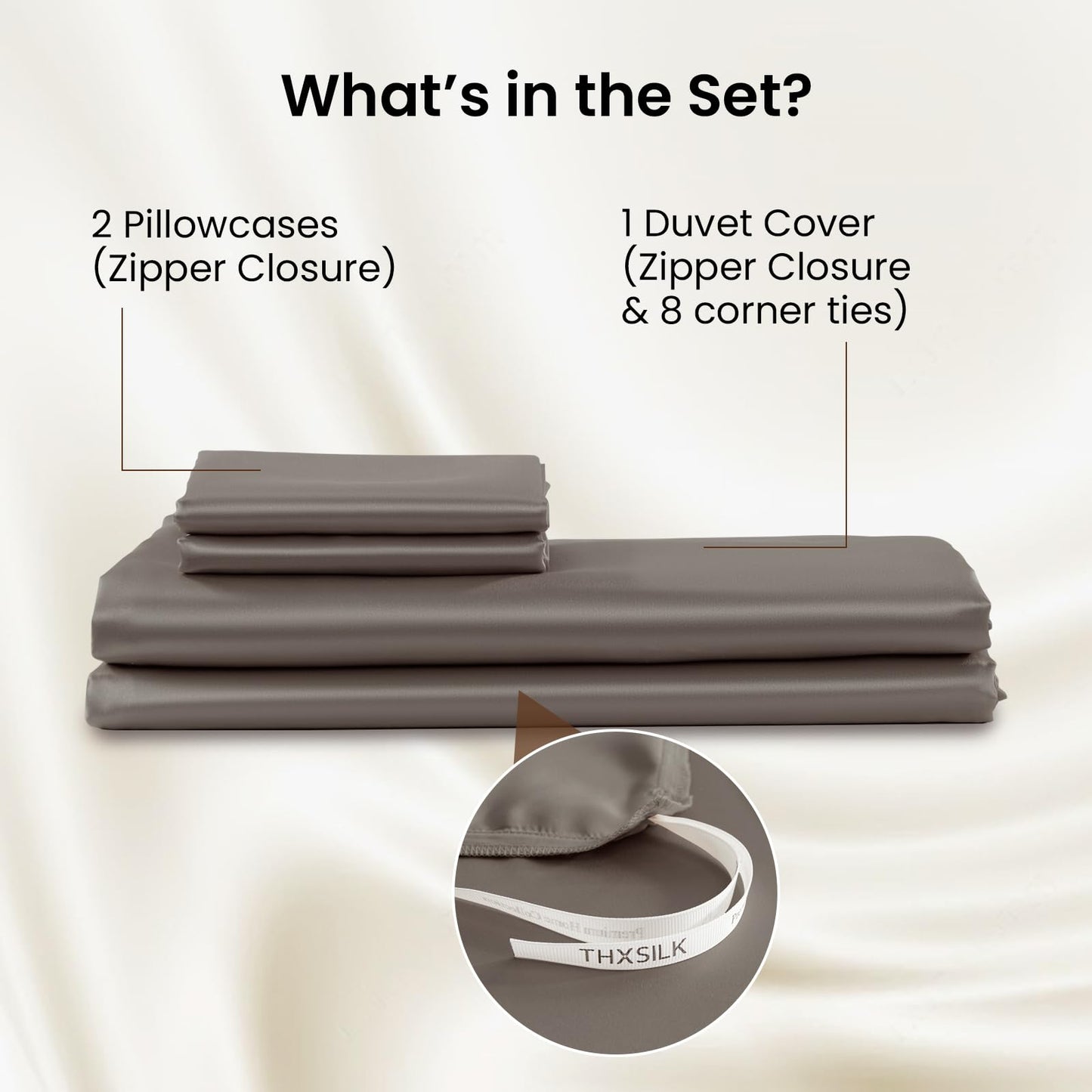 THXSILK Silk Duvet Cover Set — Black, Queen.
