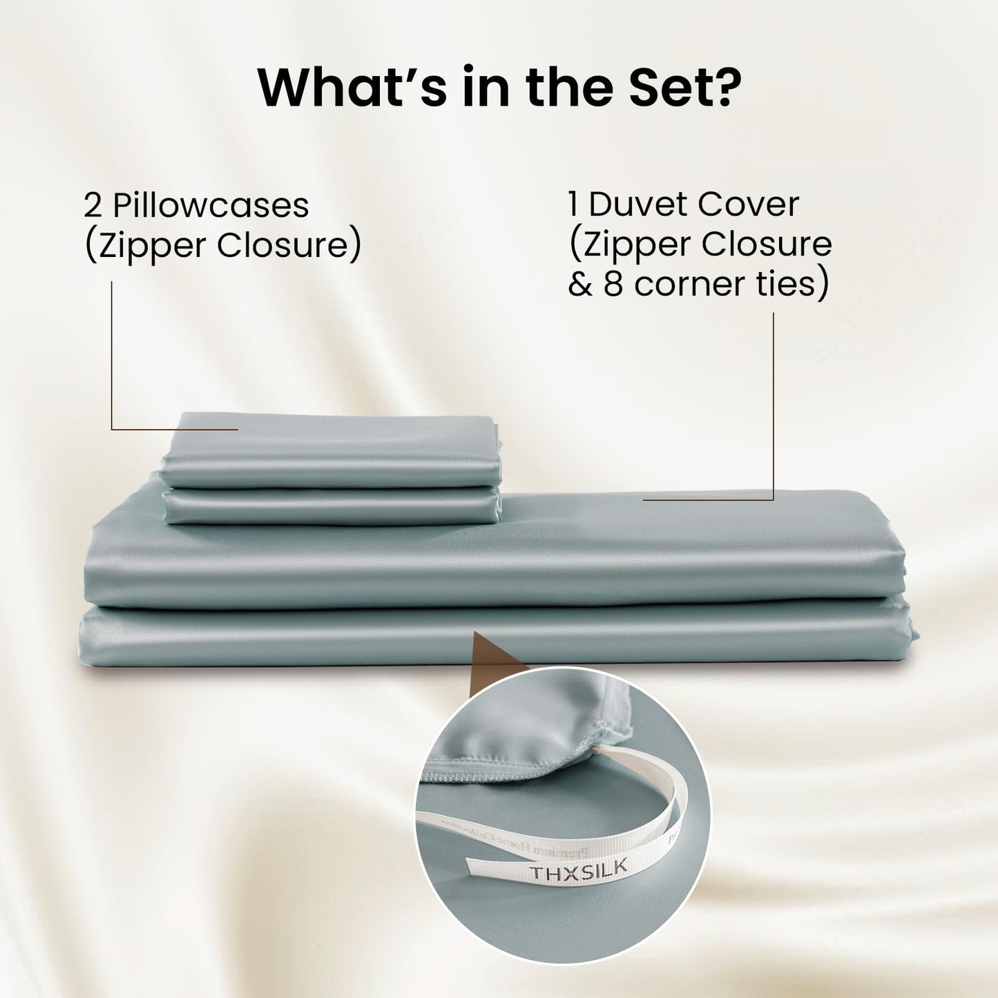 THXSILK Silk Duvet Cover Set — Black, Queen.