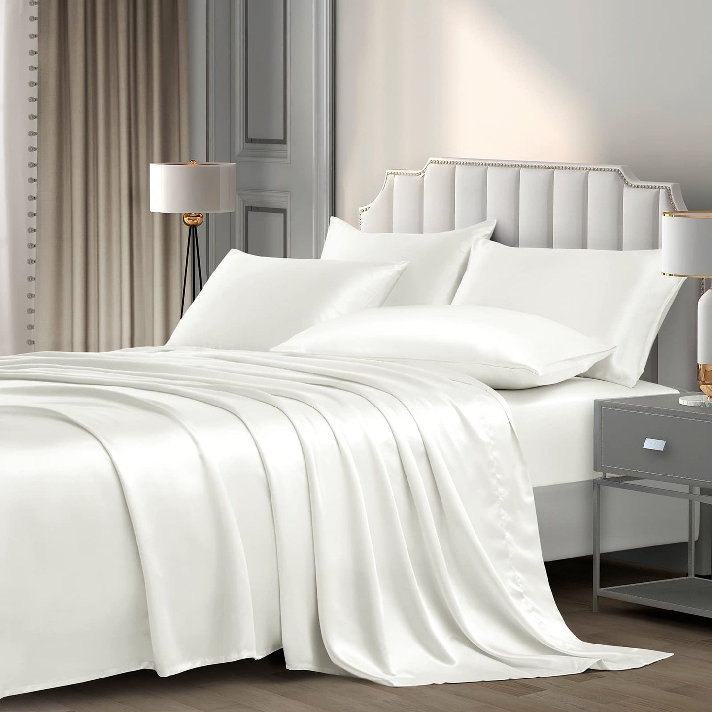 P Pothuiny Satin Sheet Set — Burgundy, Queen