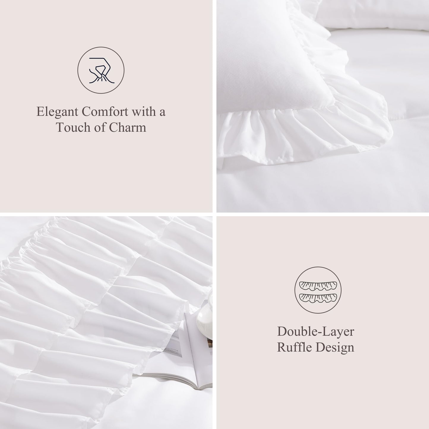 AMBERSPACE Ruffle Comforter Set — Soft Pink, Queen