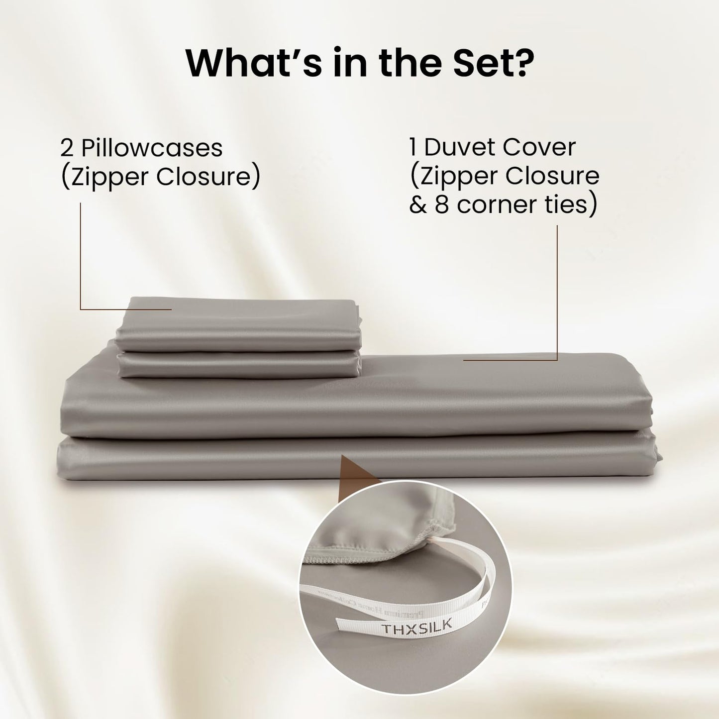 THXSILK Silk Duvet Cover Set — Black, Queen.