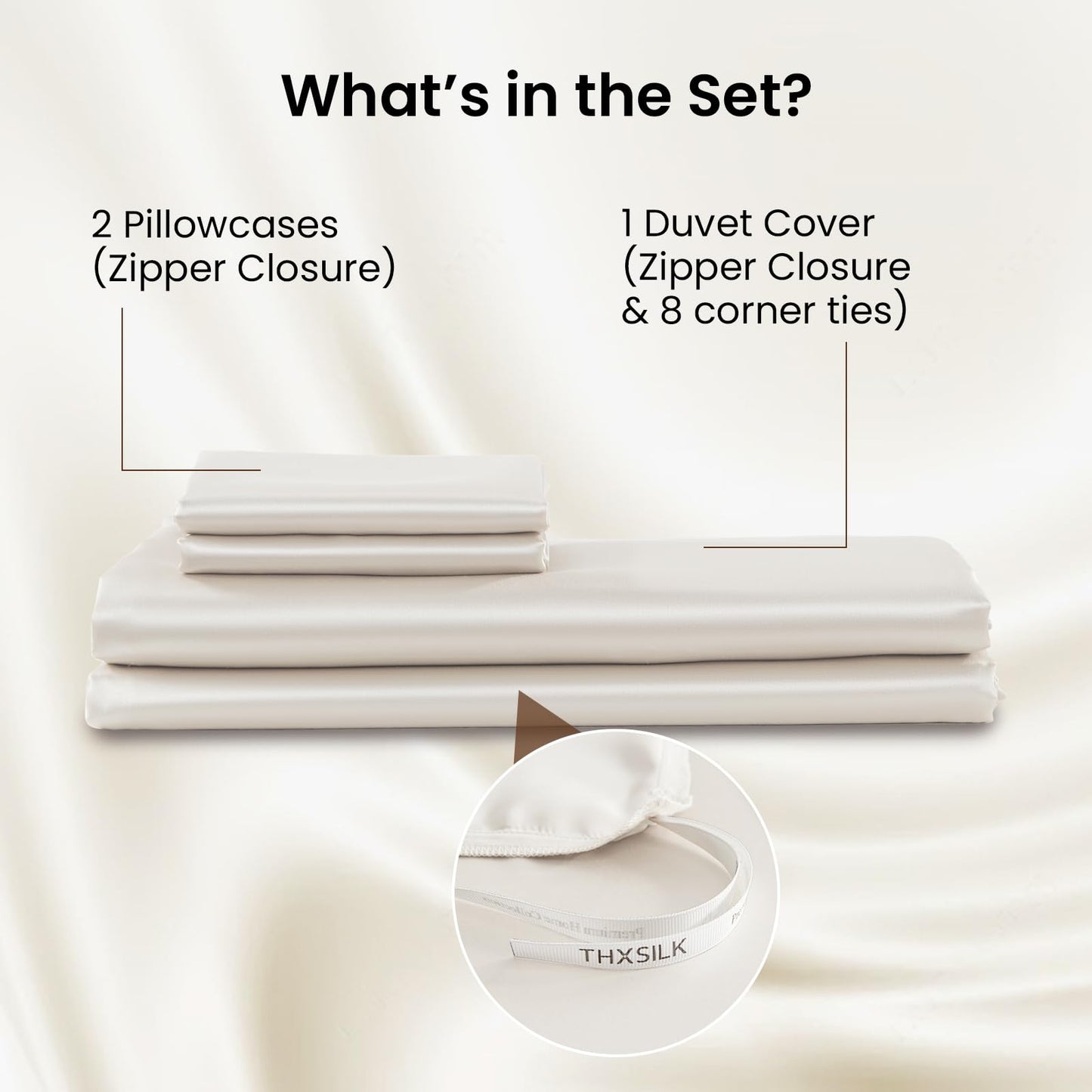 THXSILK Silk Duvet Cover Set — Black, Queen.