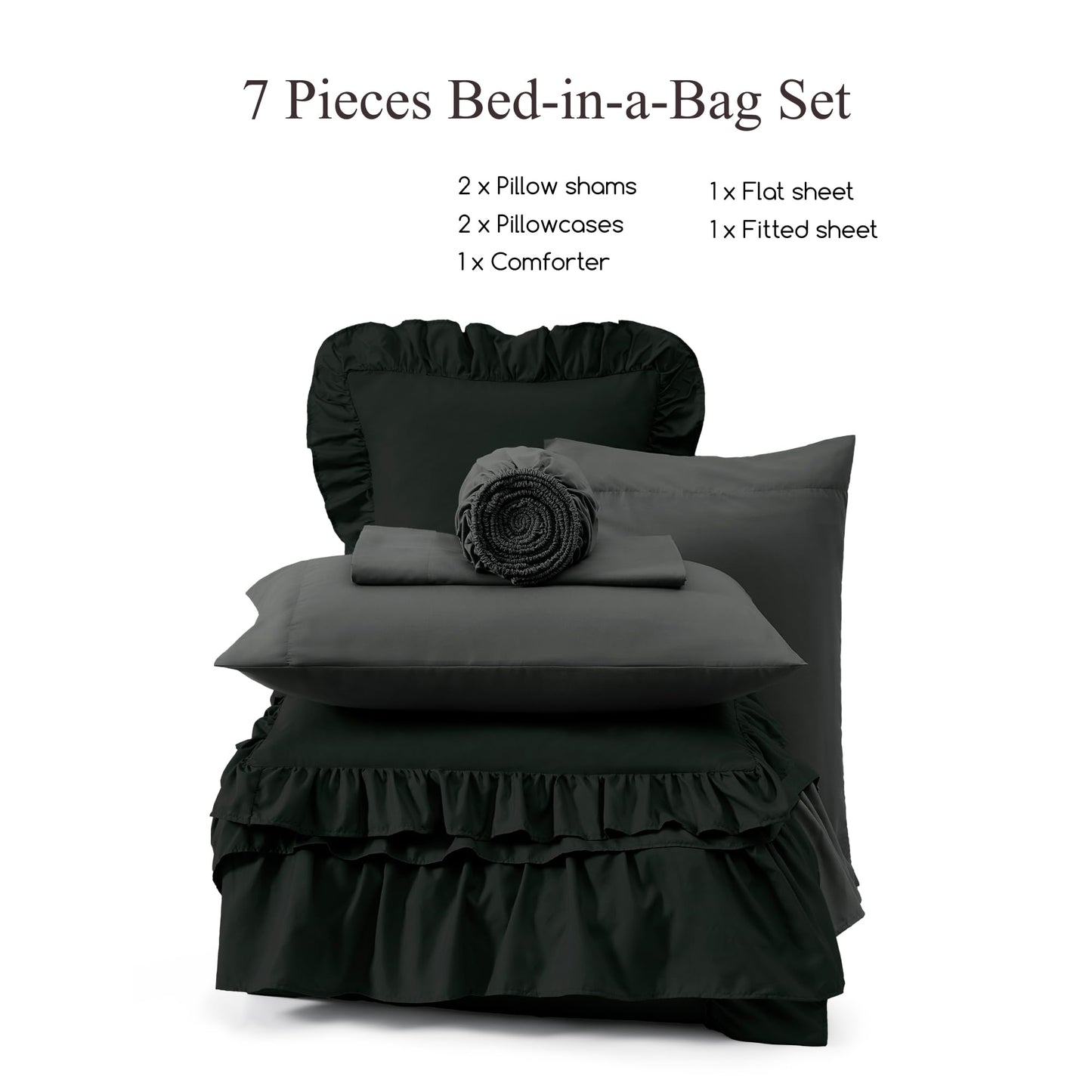 AMBERSPACE Ruffle Comforter Set — Soft Pink, Queen
