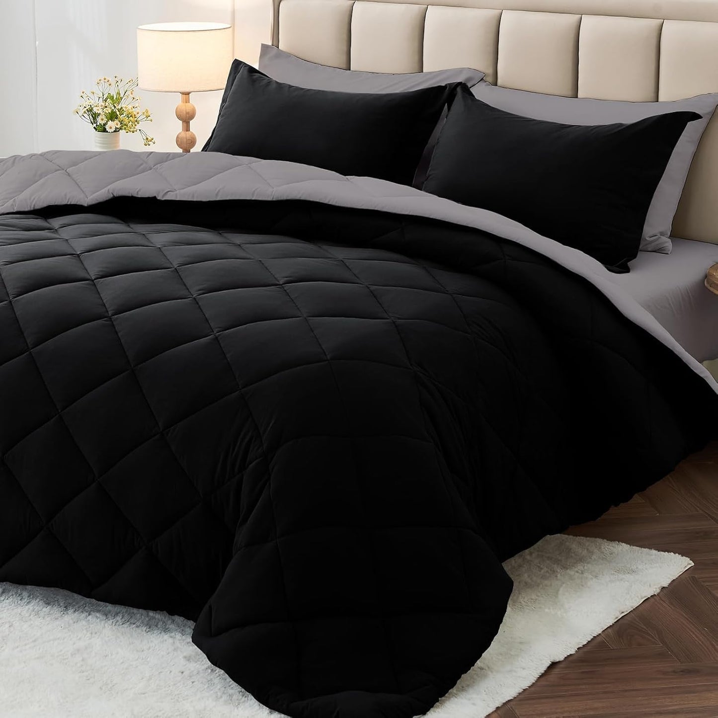 MUXHOMO Reversible Comforter Set — Red & Black, Queen