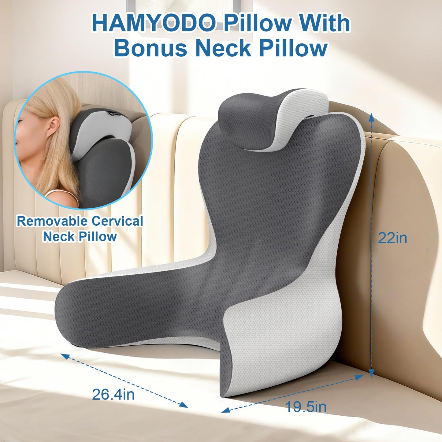 Bed Rest Reading Pillow — Grey & Dark Grey