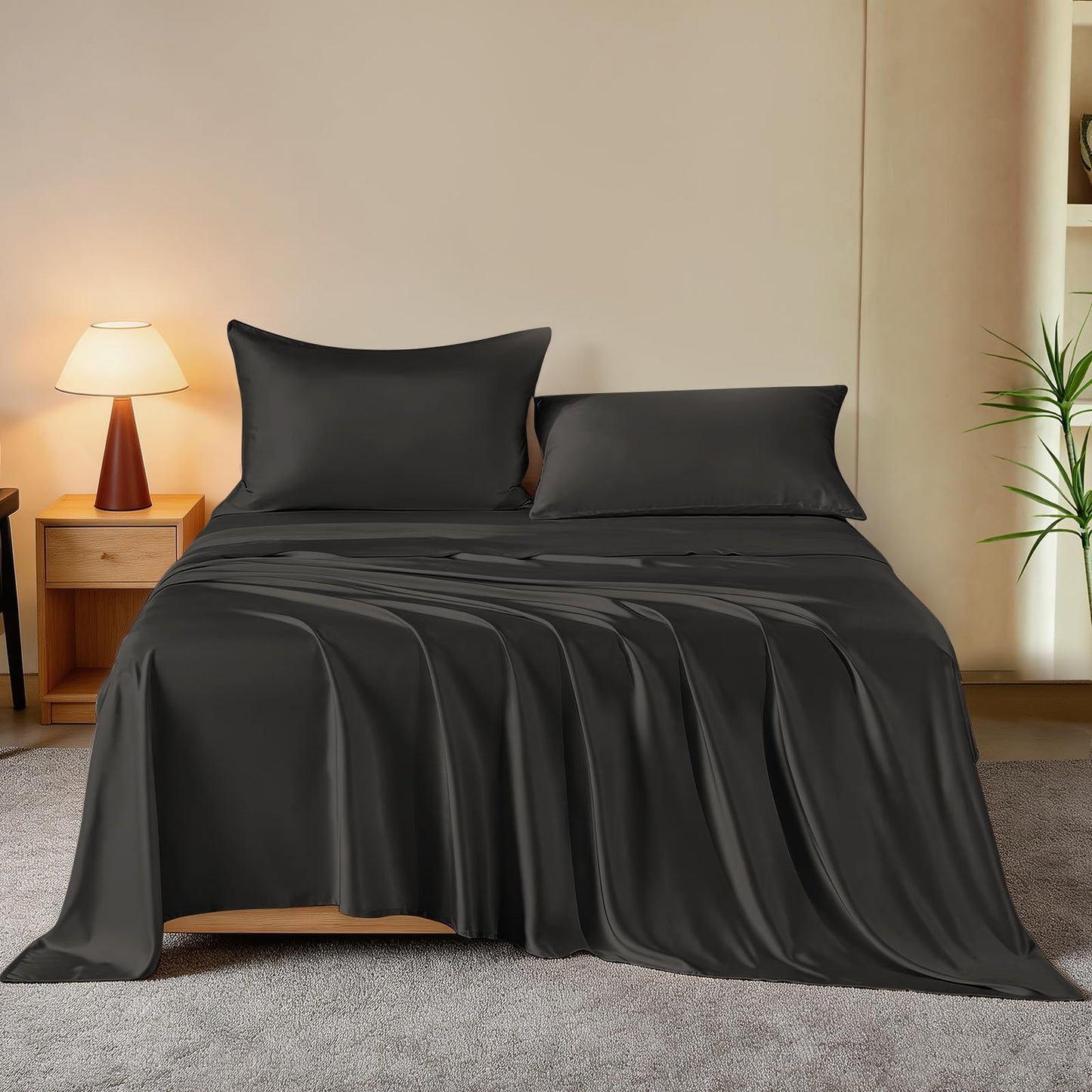 THXSILK Mulberry Silk Sheets — Queen, Black