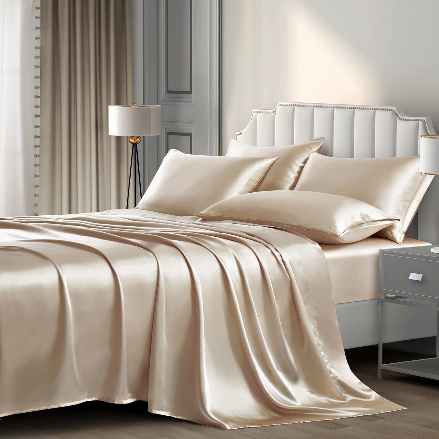 P Pothuiny Satin Sheet Set — Burgundy, Queen