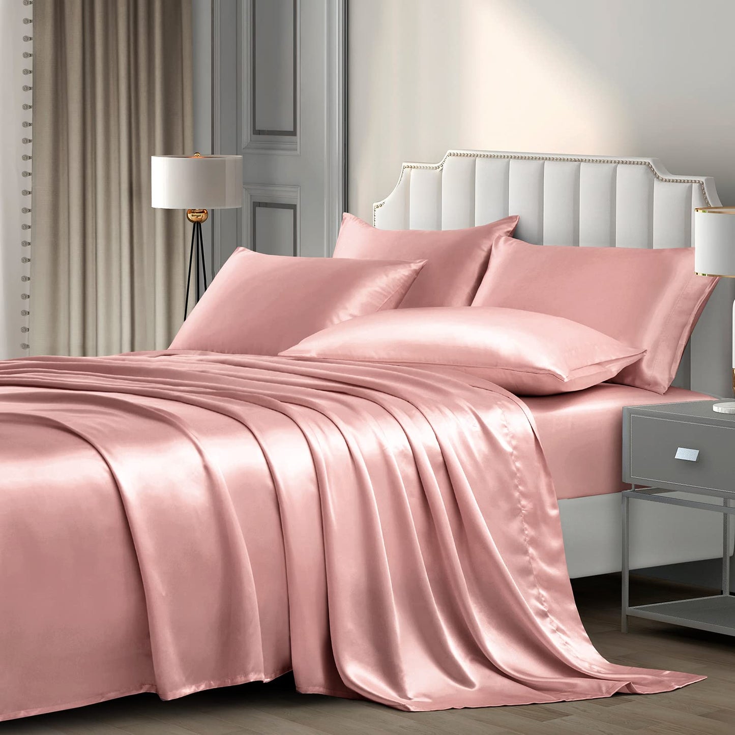 P Pothuiny Satin Sheet Set — Burgundy, Queen