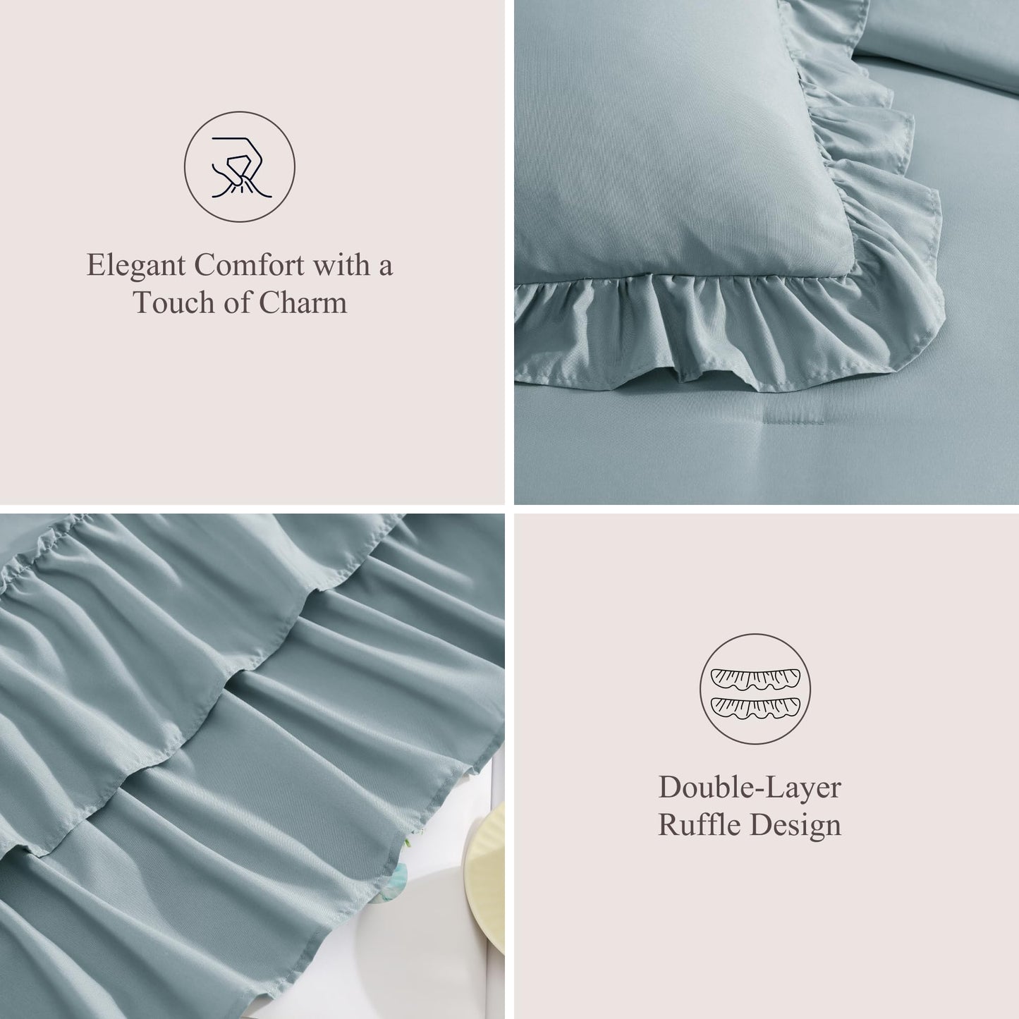 AMBERSPACE Ruffle Comforter Set — Soft Pink, Queen