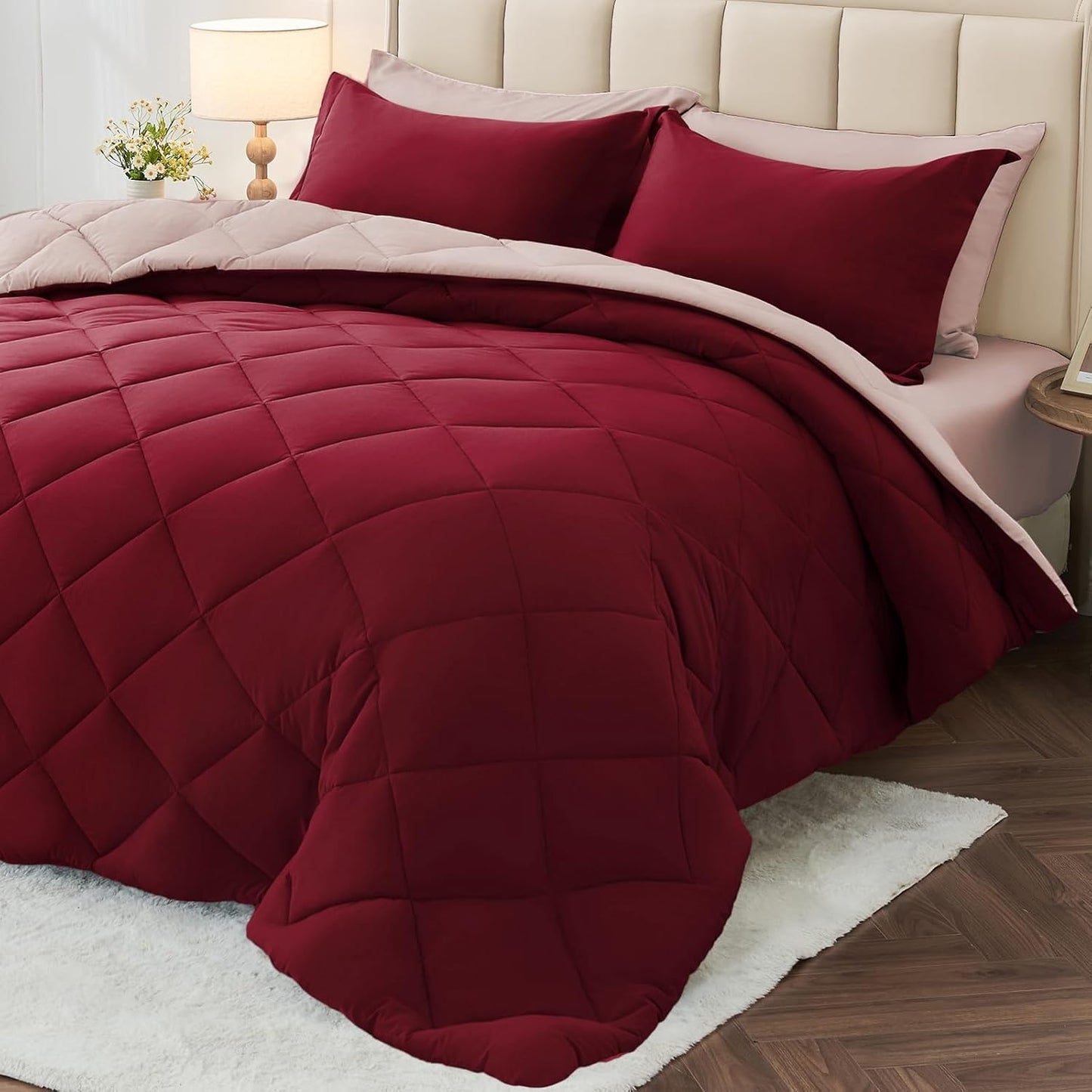 MUXHOMO Reversible Comforter Set — Red & Black, Queen