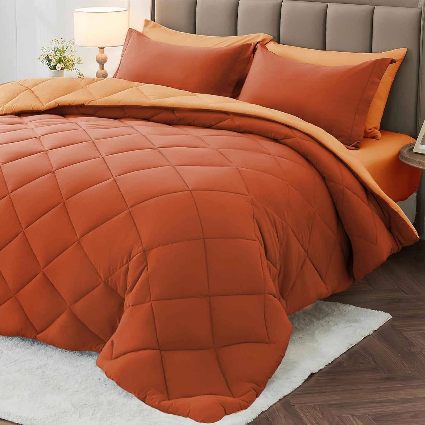 MUXHOMO Reversible Comforter Set — Red & Black, Queen