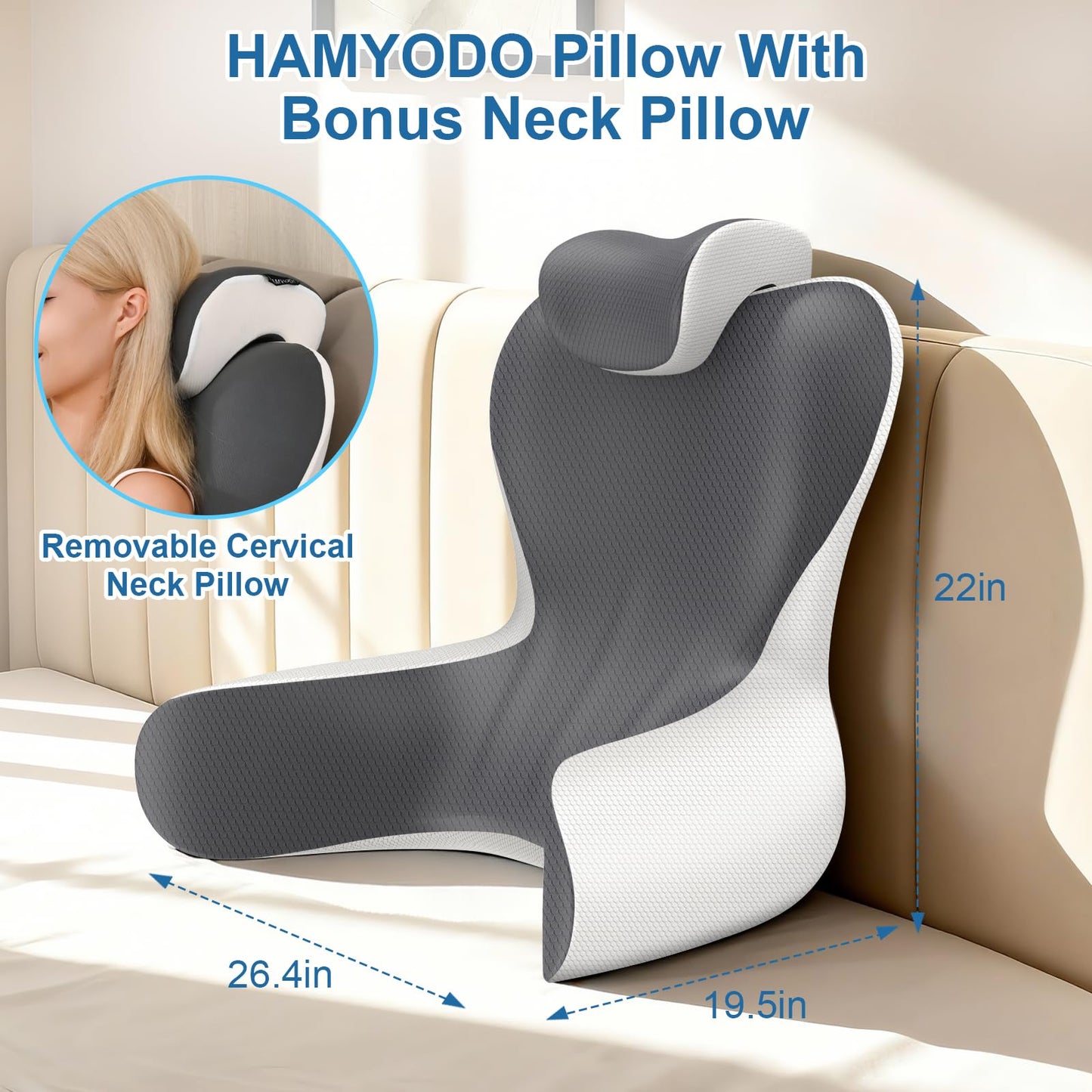 Bed Rest Reading Pillow — Grey & Dark Grey