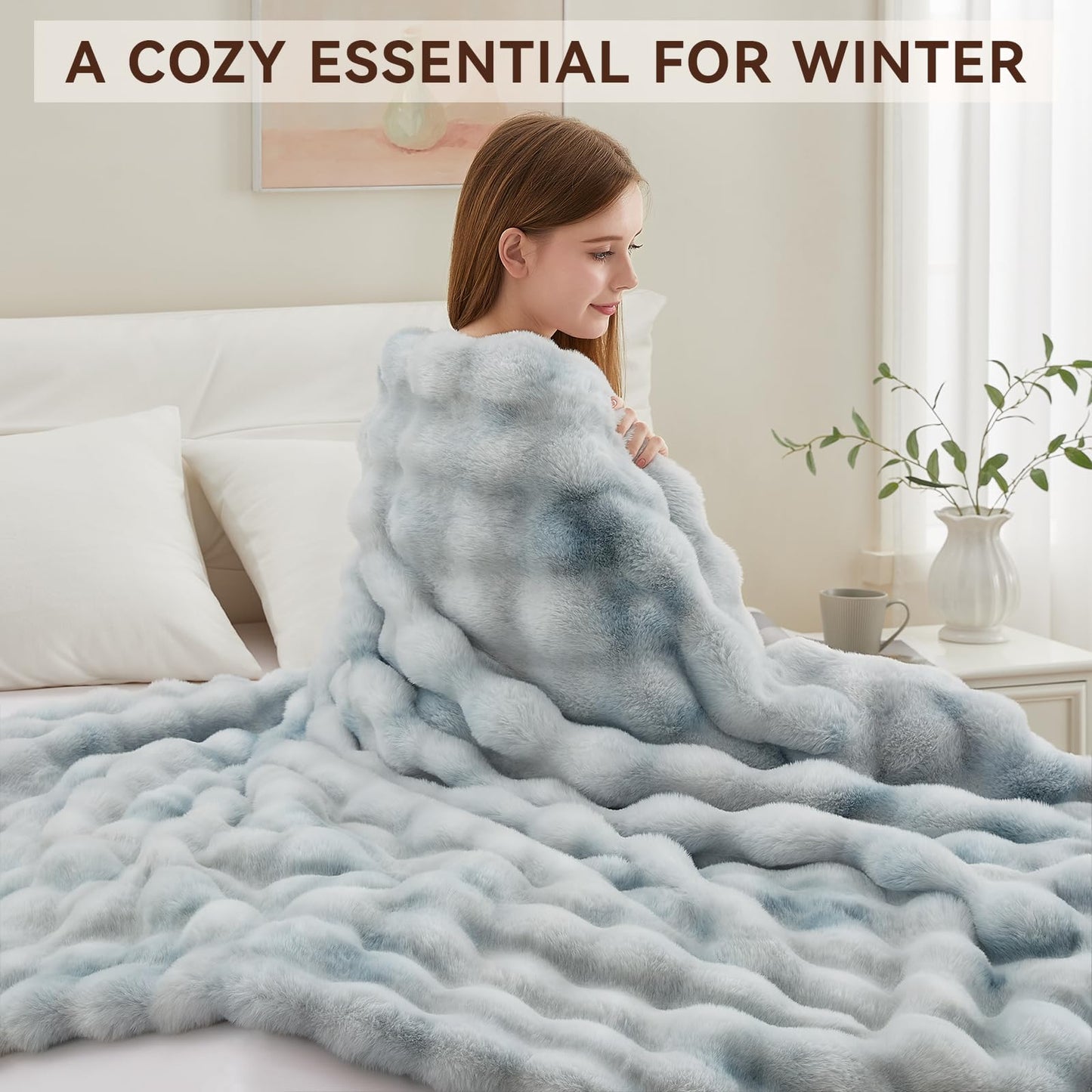 Anysay Faux Fur Throw Blanket — Tie-Dye Grey