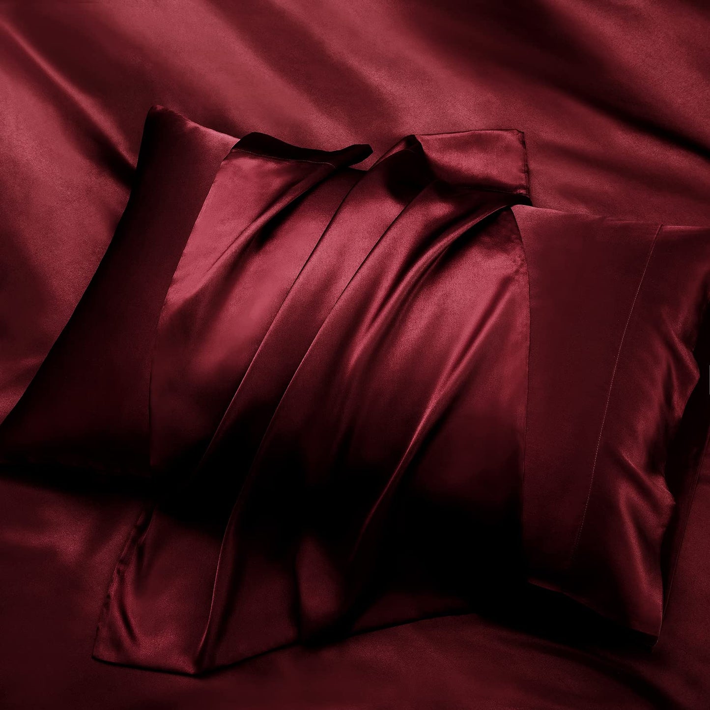 P Pothuiny Satin Sheet Set — Burgundy, Queen