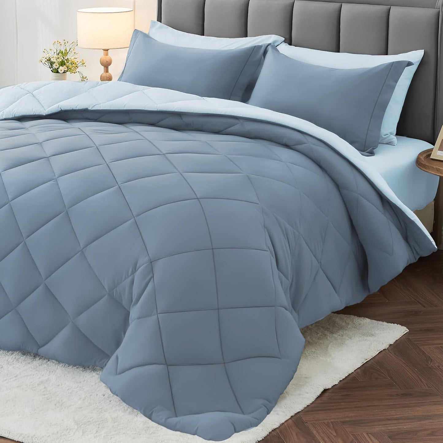 MUXHOMO Reversible Comforter Set — Red & Black, Queen