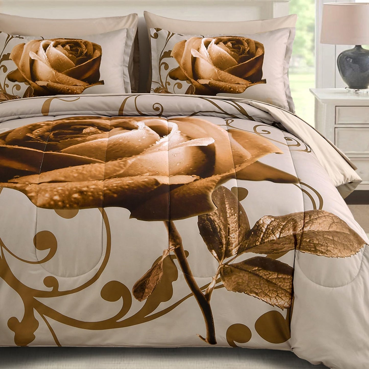 WONGS BEDDING Rose Comforter Set — Red, Queen
