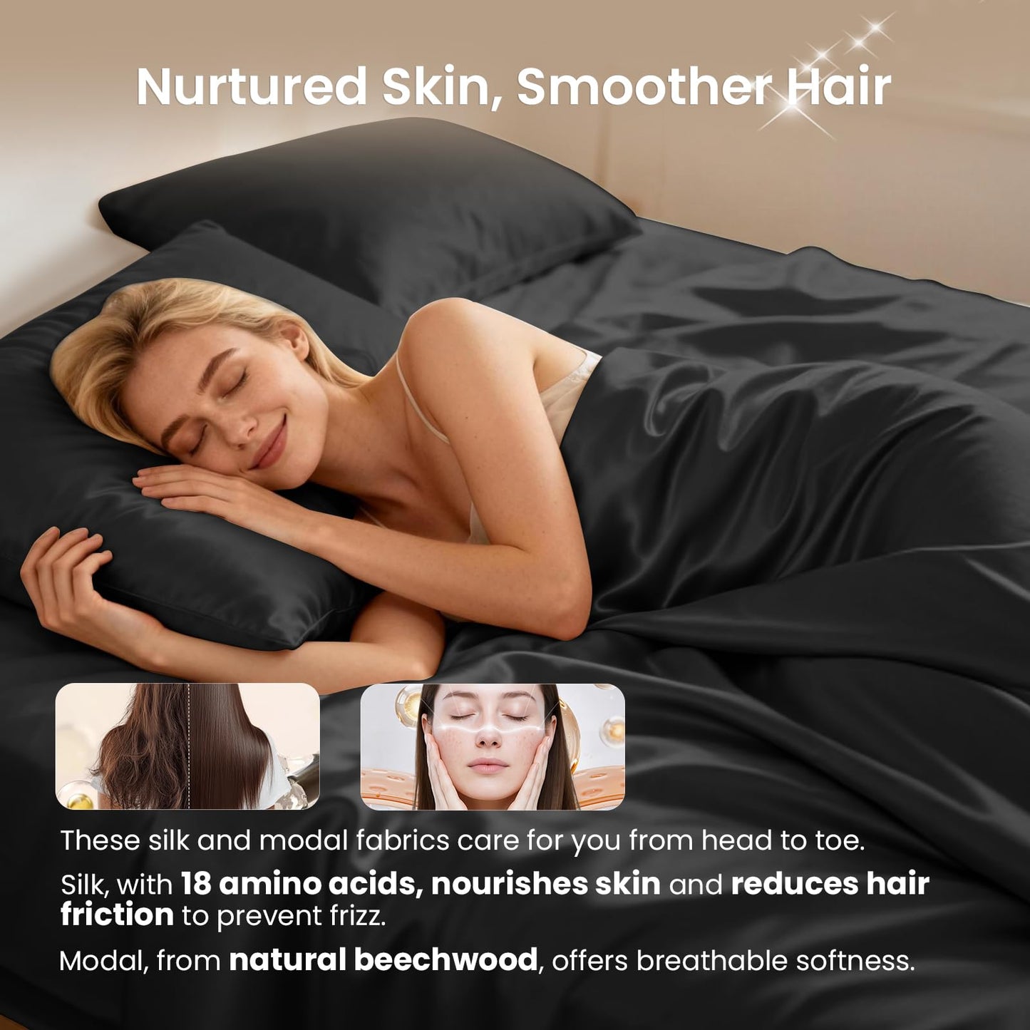 THXSILK Silk Duvet Cover Set — Black, Queen.