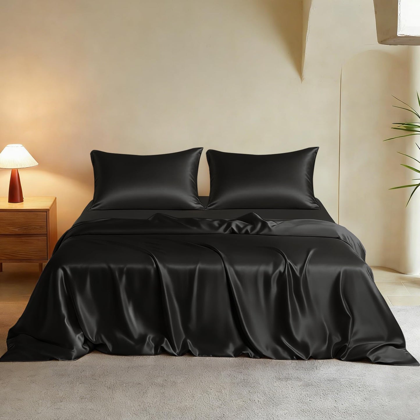 THXSILK Silk Duvet Cover Set — Black, Queen.