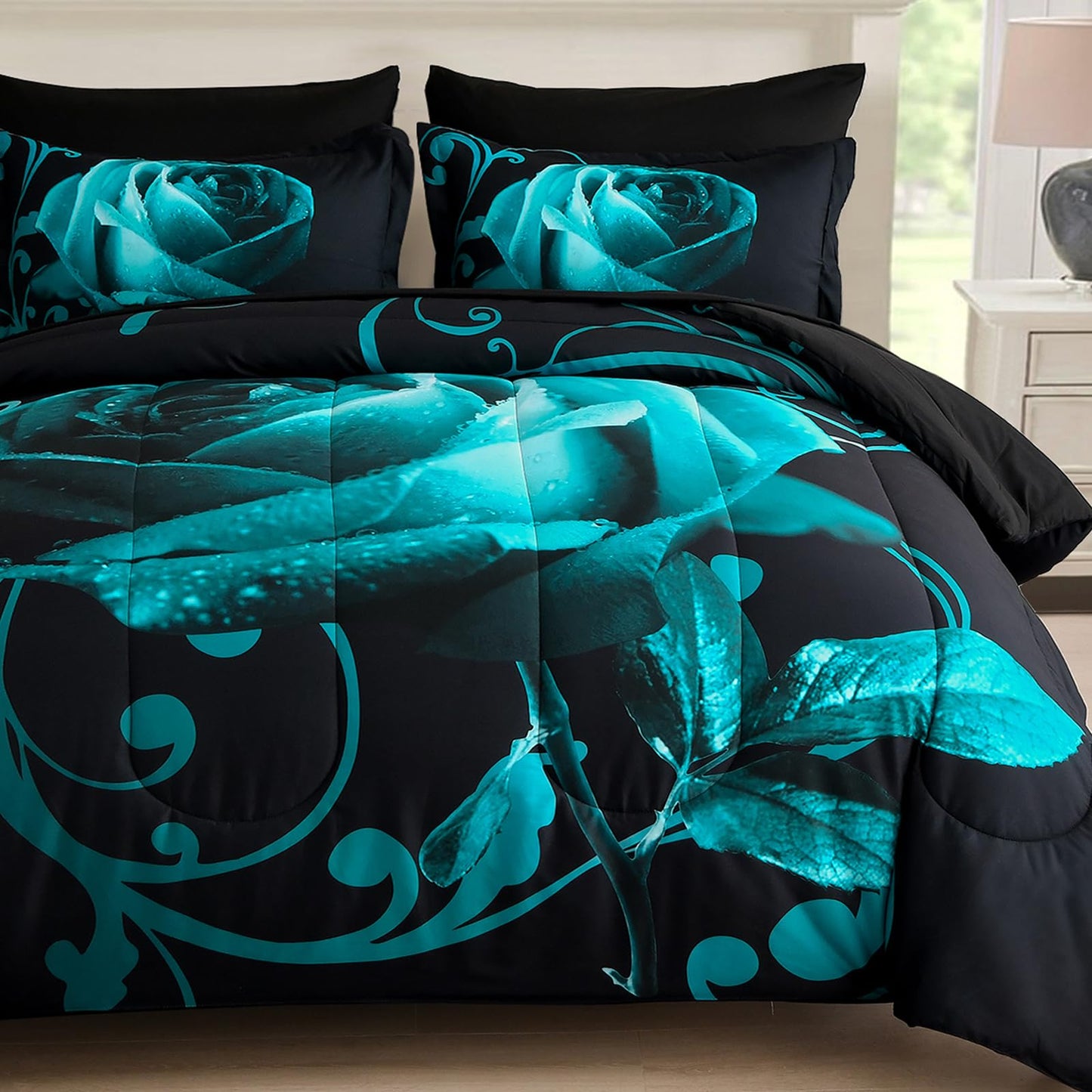 WONGS BEDDING Rose Comforter Set — Red, Queen