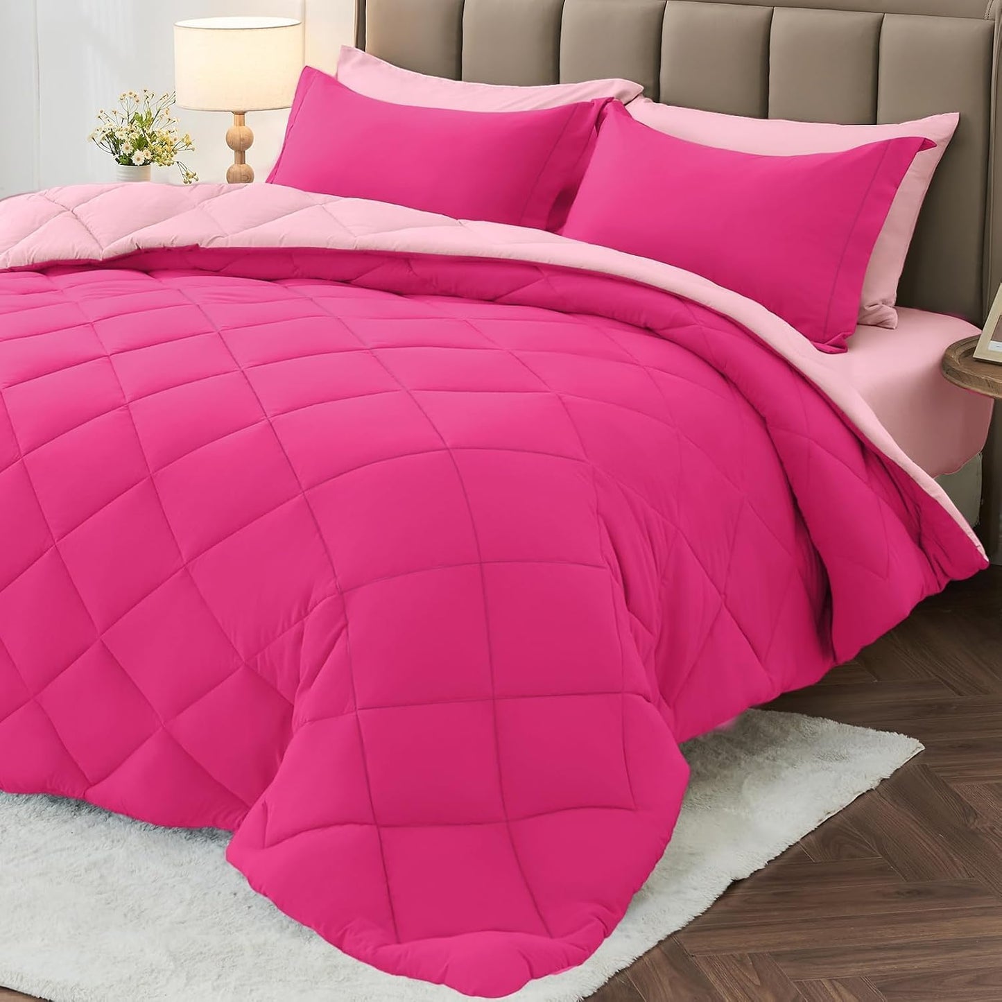 MUXHOMO Reversible Comforter Set — Red & Black, Queen