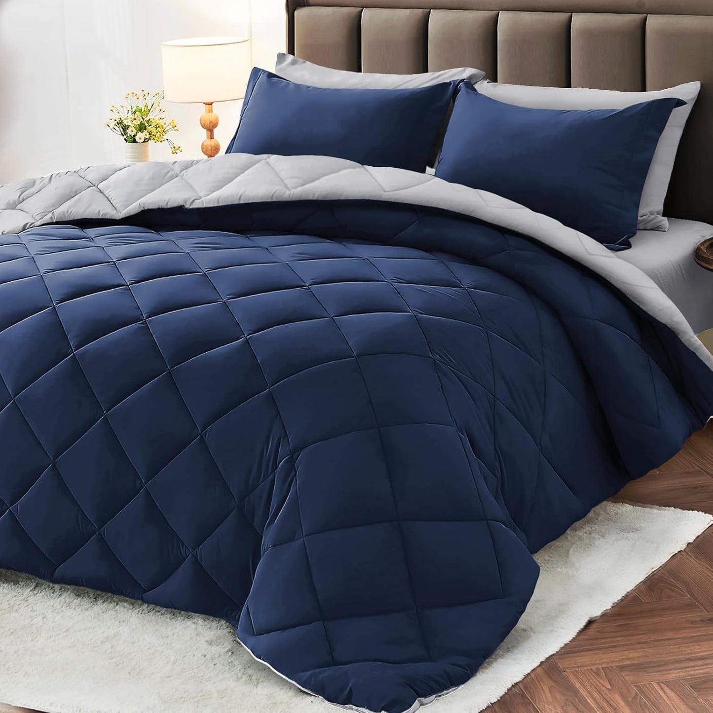 MUXHOMO Reversible Comforter Set — Red & Black, Queen