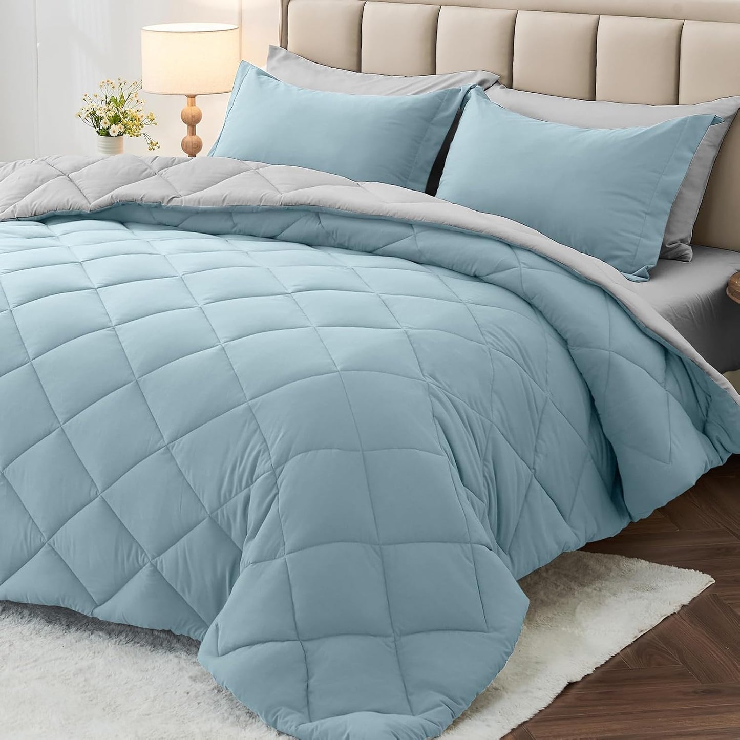 MUXHOMO Reversible Comforter Set — Red & Black, Queen