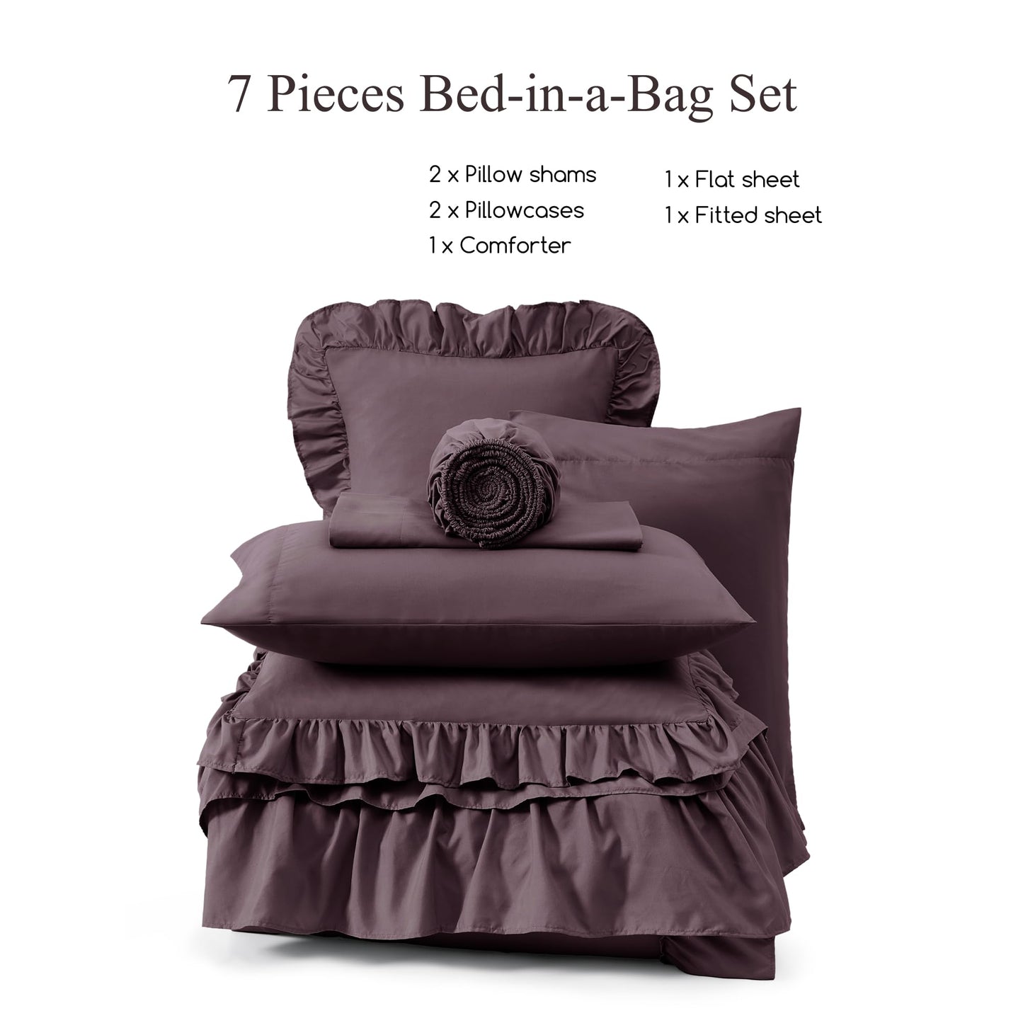 AMBERSPACE Ruffle Comforter Set — Soft Pink, Queen