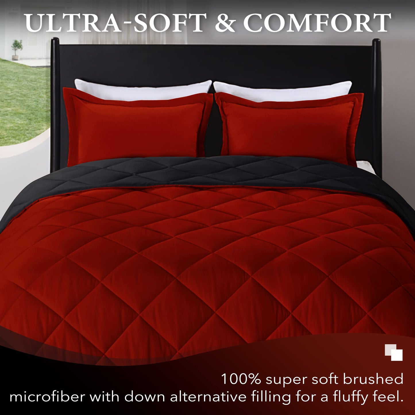 downluxe Comforter Set — Red & Black, King