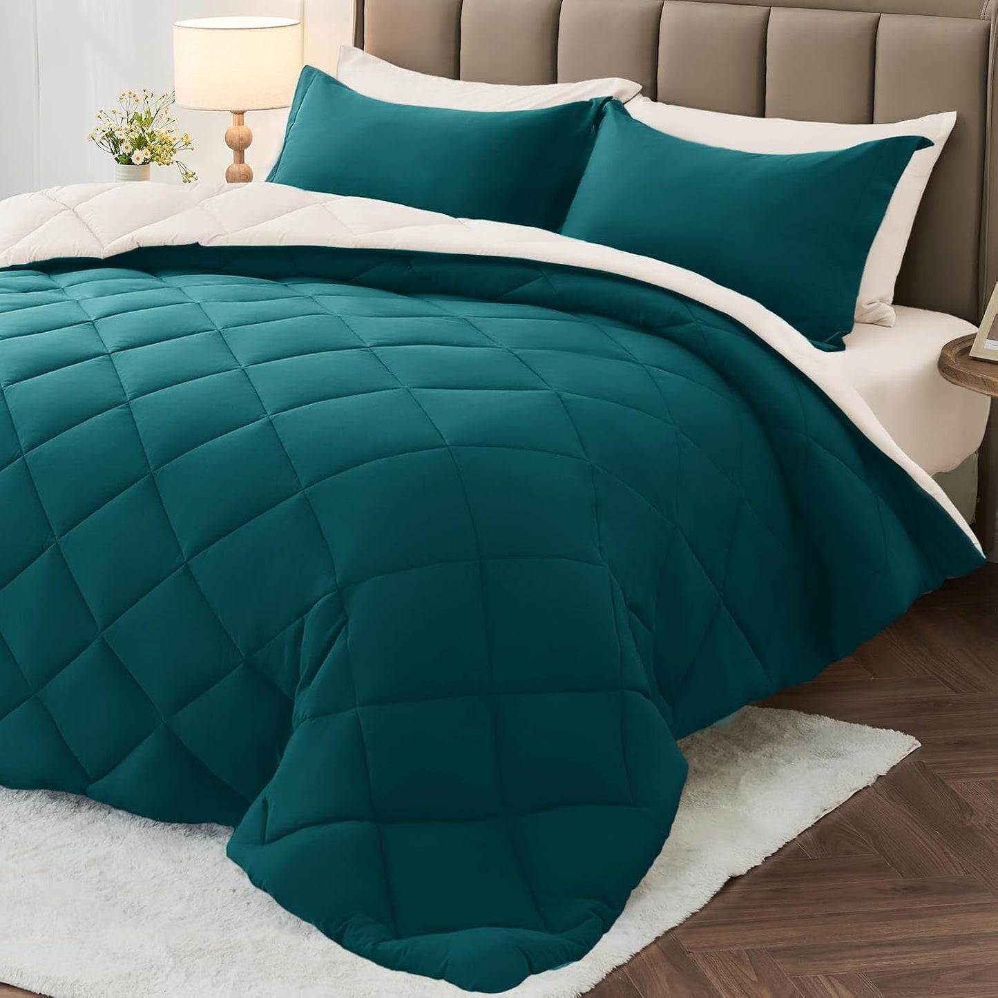 MUXHOMO Reversible Comforter Set — Red & Black, Queen
