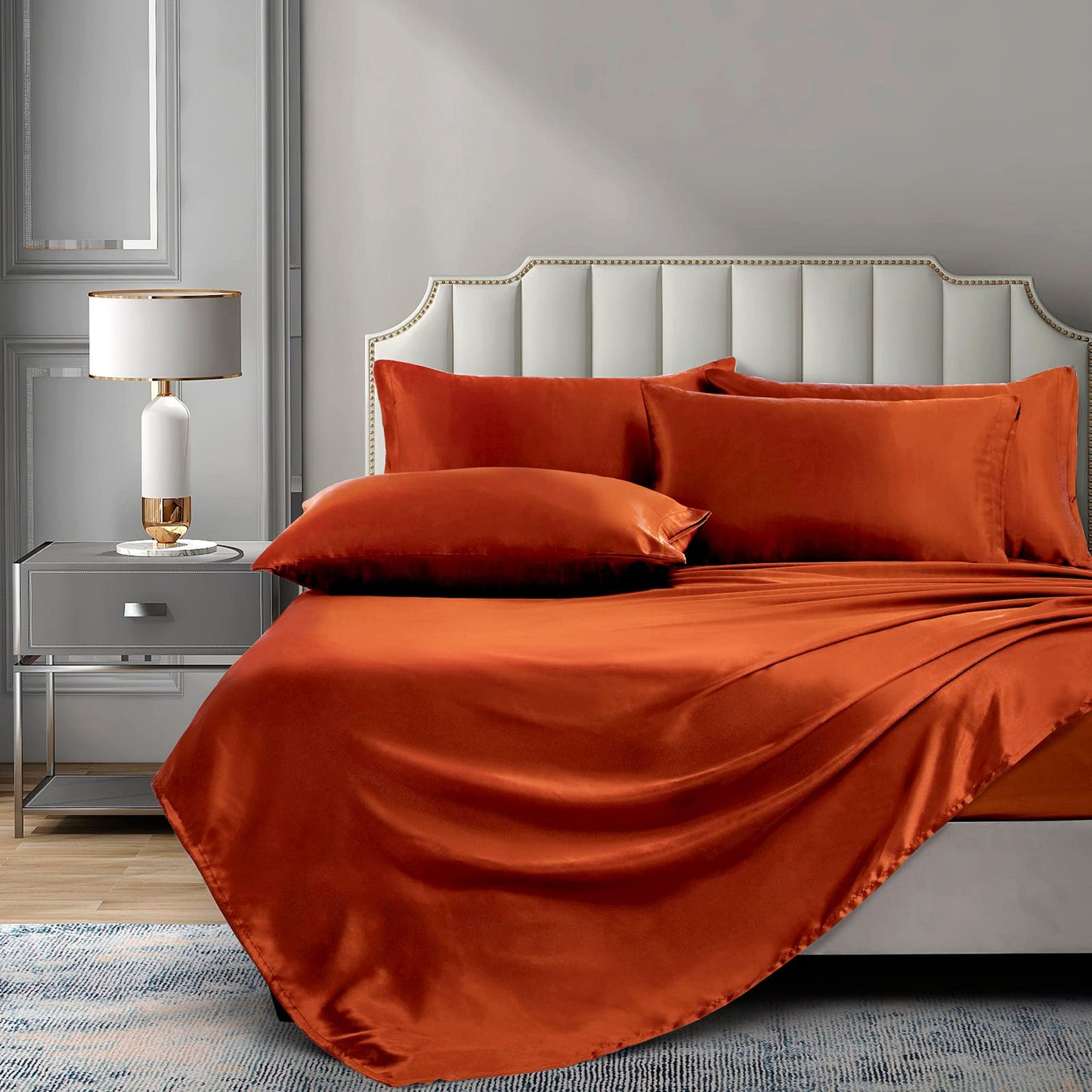 P Pothuiny Satin Sheet Set — Burgundy, Queen