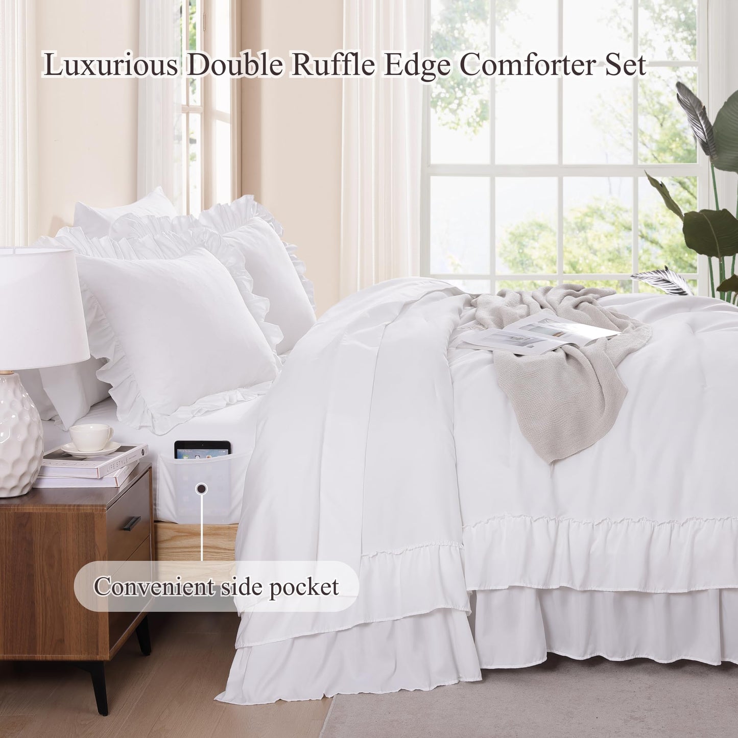 AMBERSPACE Ruffle Comforter Set — Soft Pink, Queen