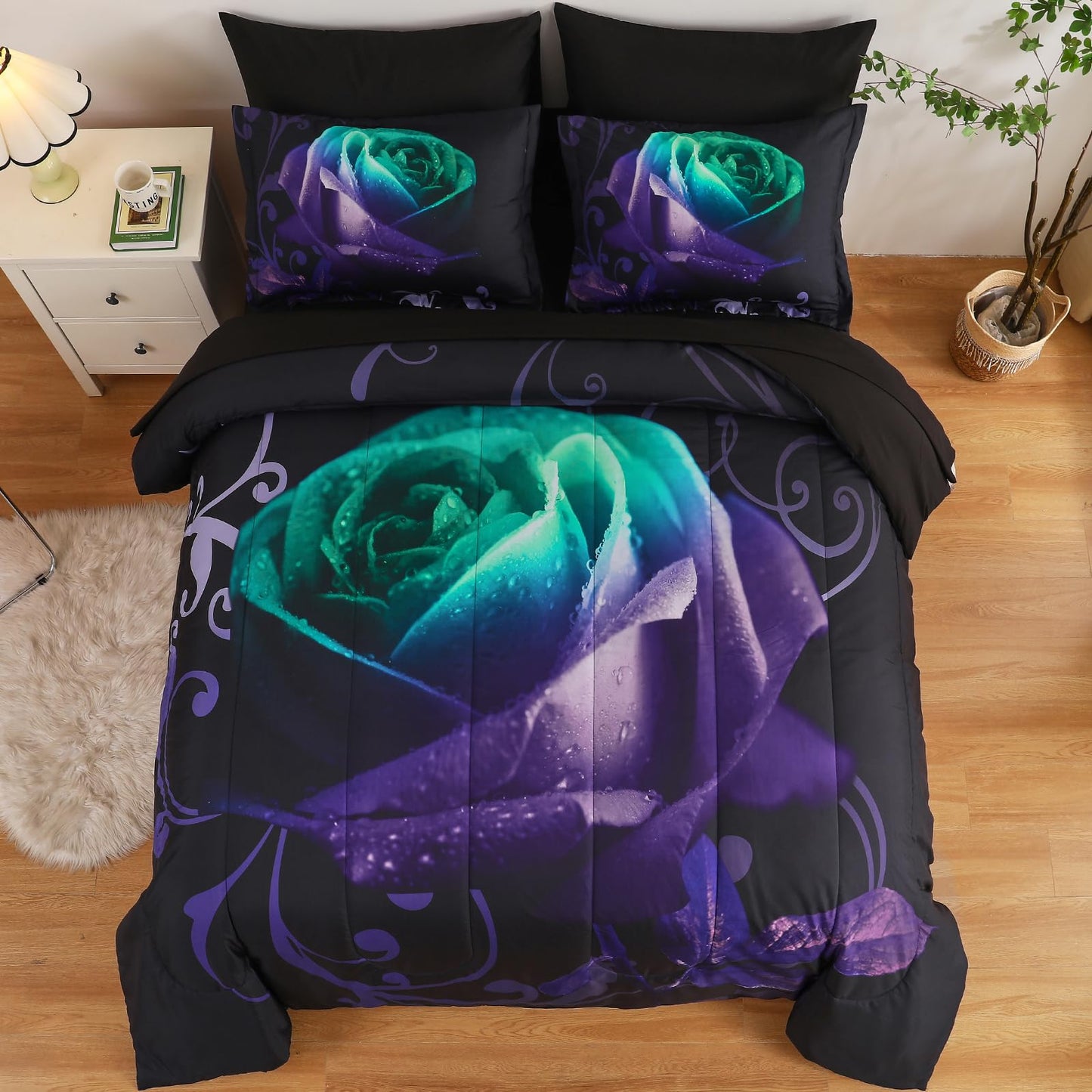 WONGS BEDDING Rose Comforter Set — Red, Queen