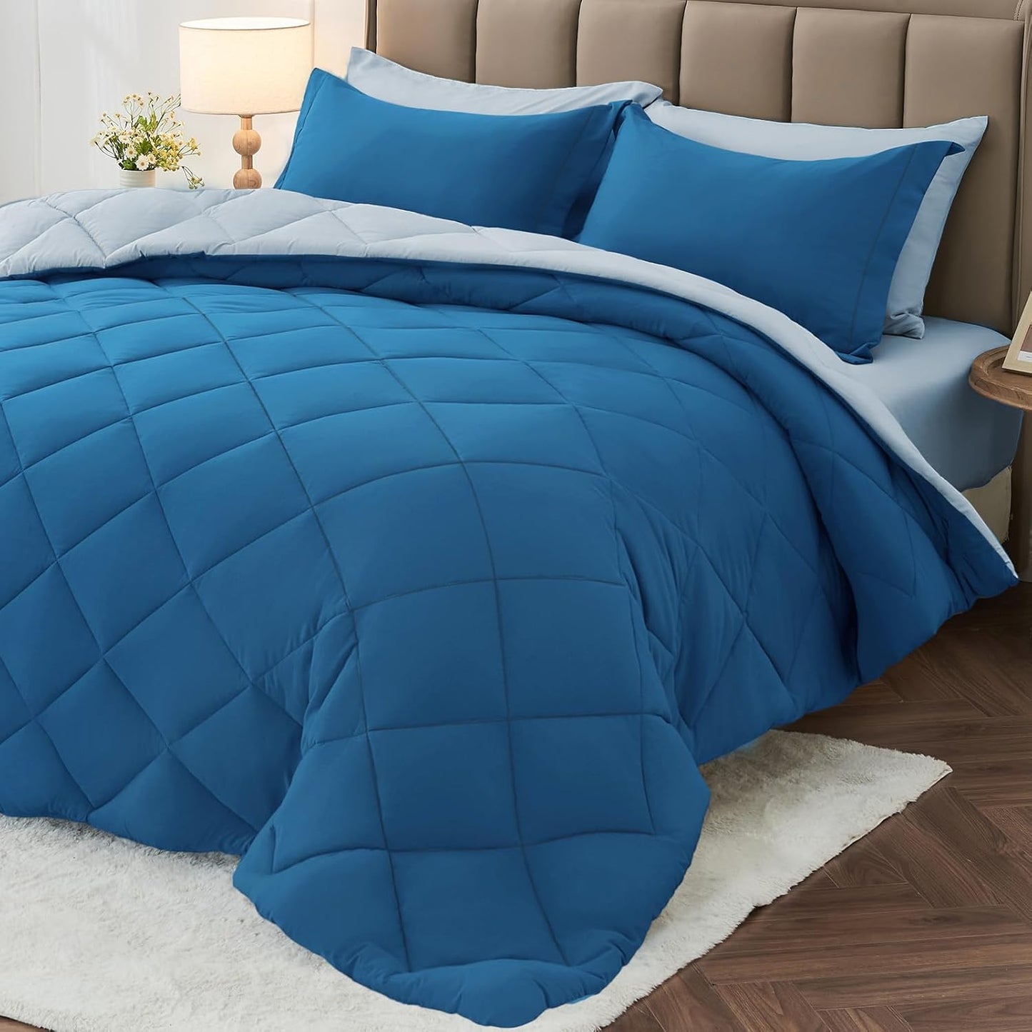 MUXHOMO Reversible Comforter Set — Red & Black, Queen