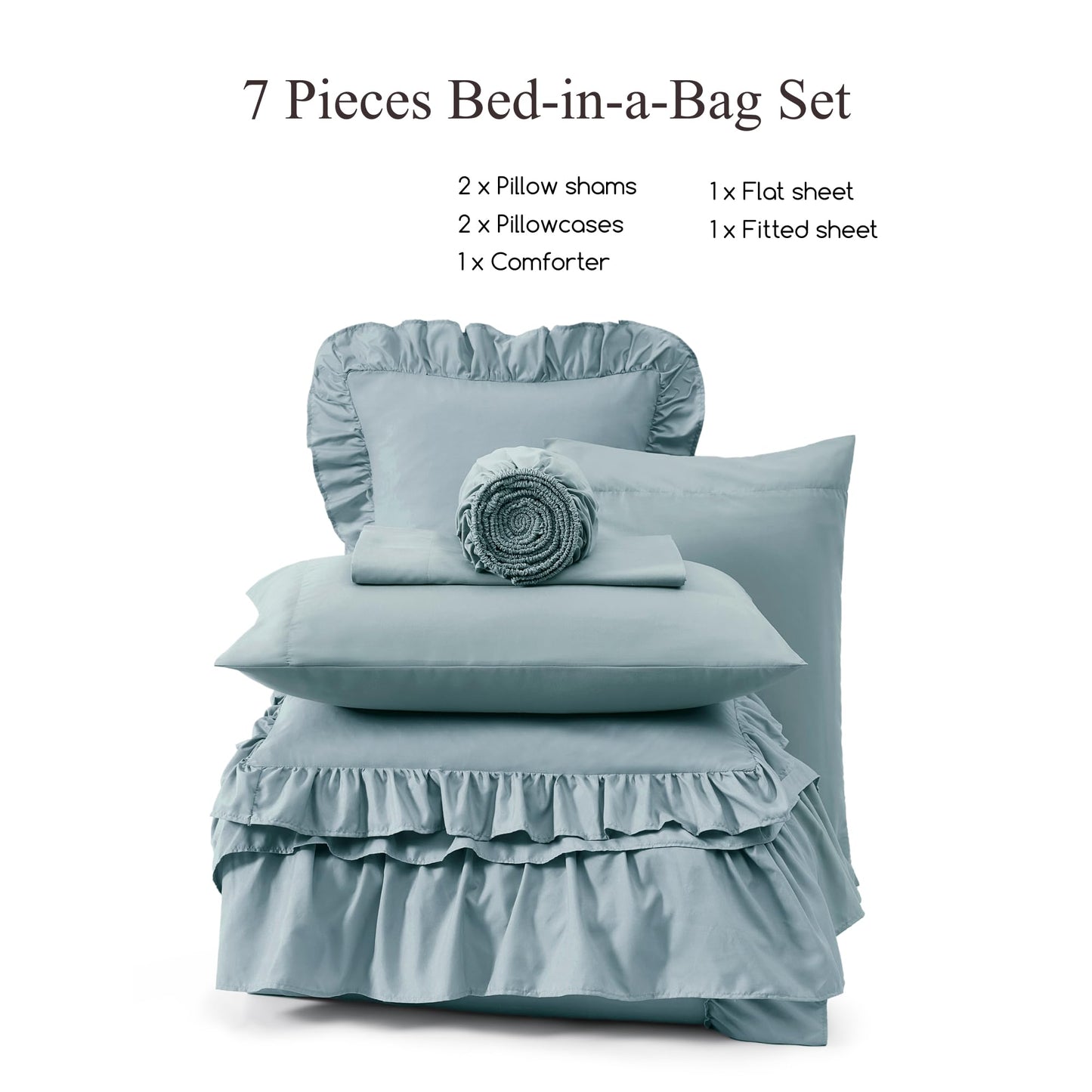 AMBERSPACE Ruffle Comforter Set — Soft Pink, Queen