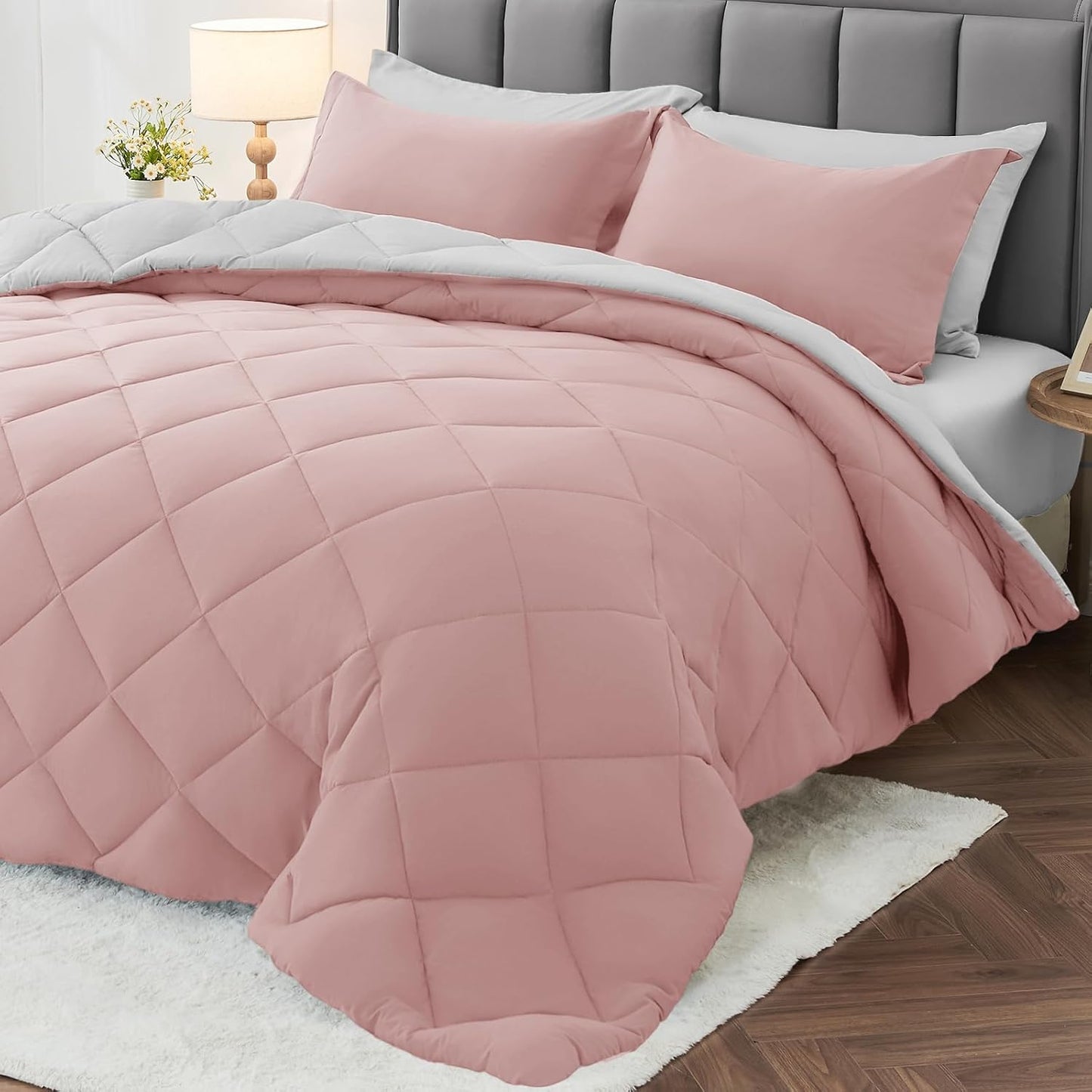 MUXHOMO Reversible Comforter Set — Red & Black, Queen