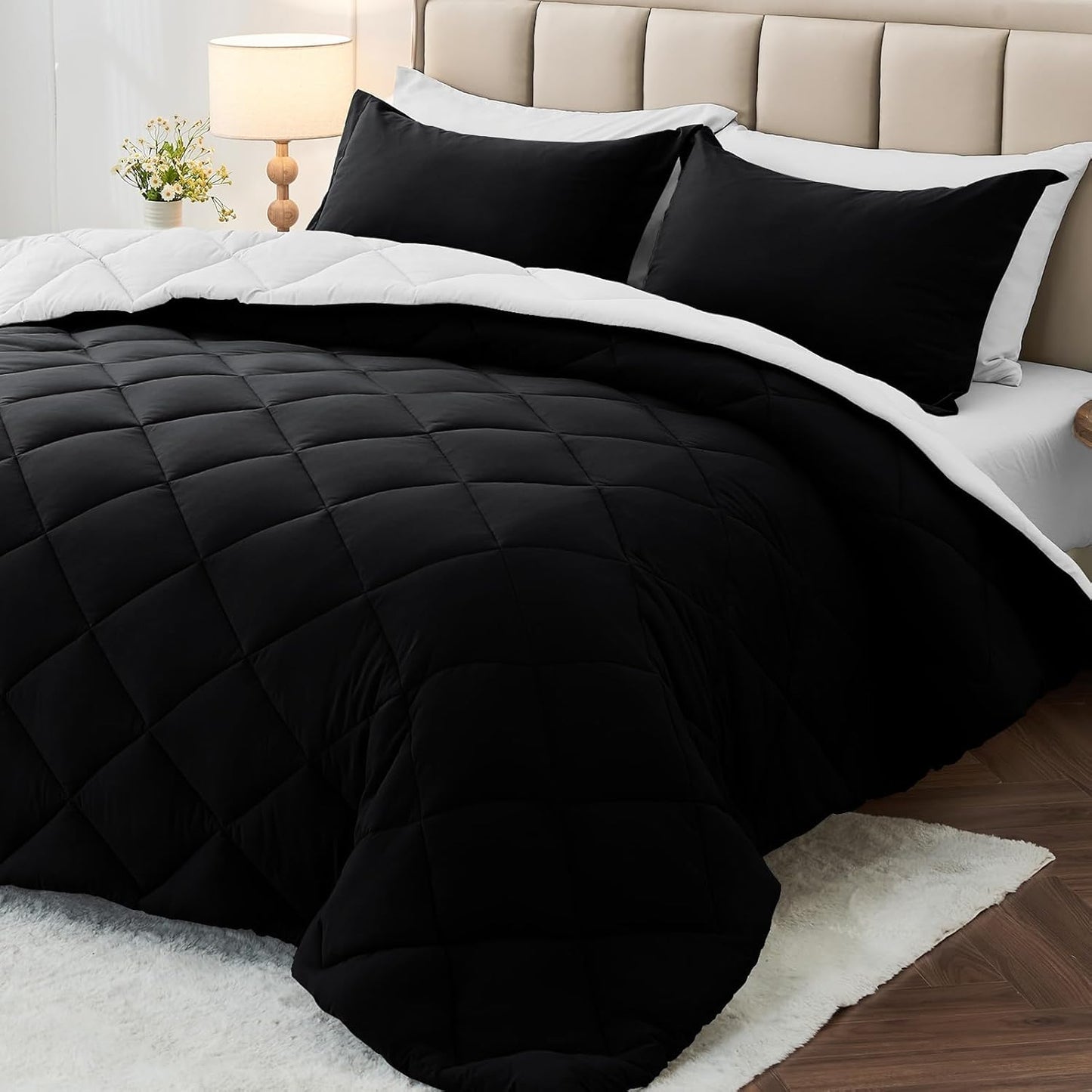 MUXHOMO Reversible Comforter Set — Red & Black, Queen