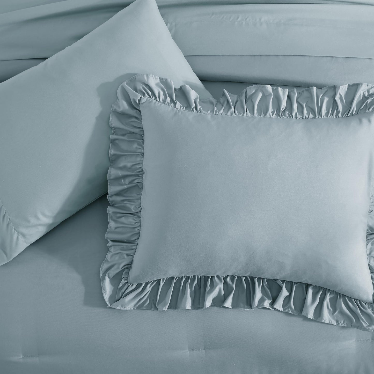 AMBERSPACE Ruffle Comforter Set — Soft Pink, Queen