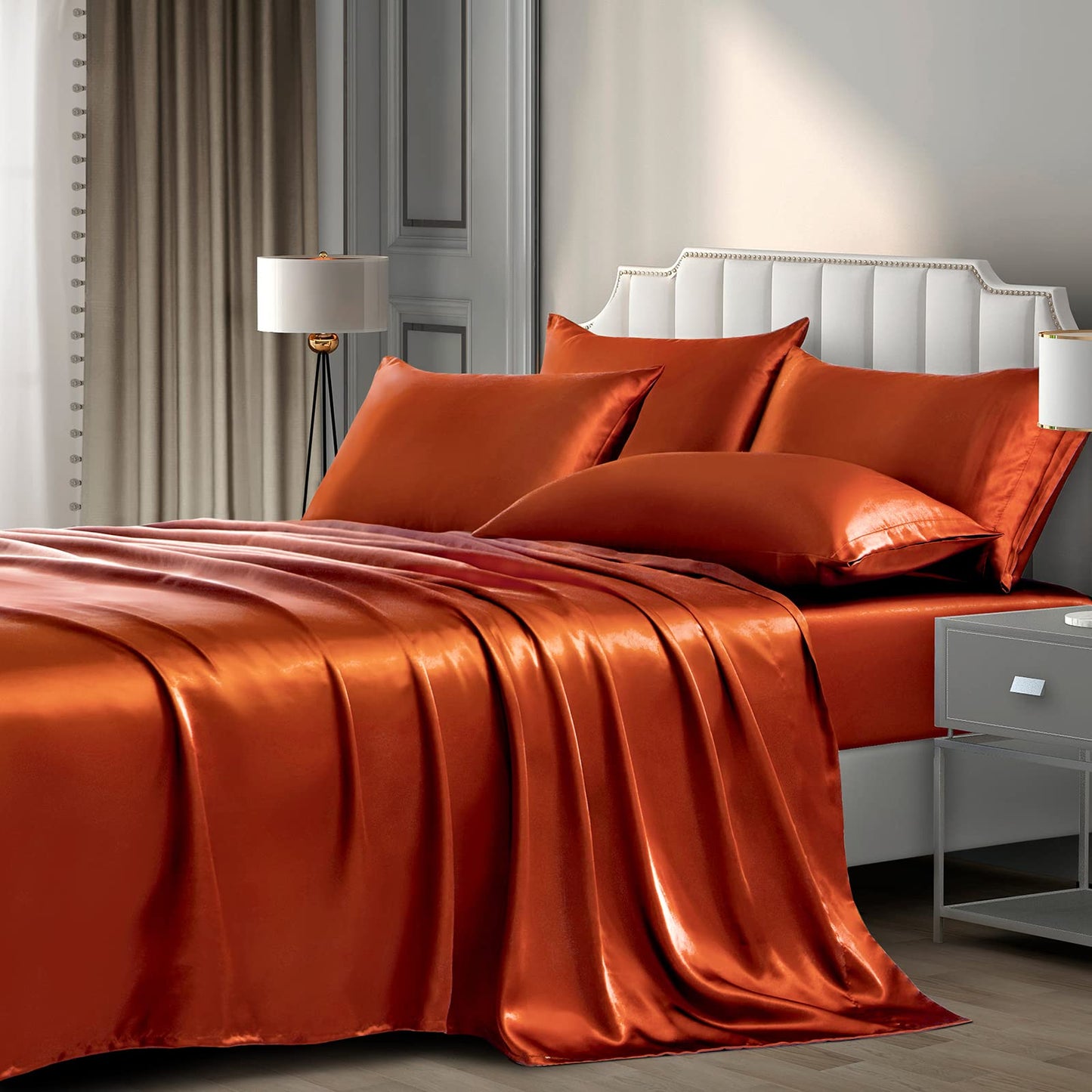 P Pothuiny Satin Sheet Set — Burgundy, Queen