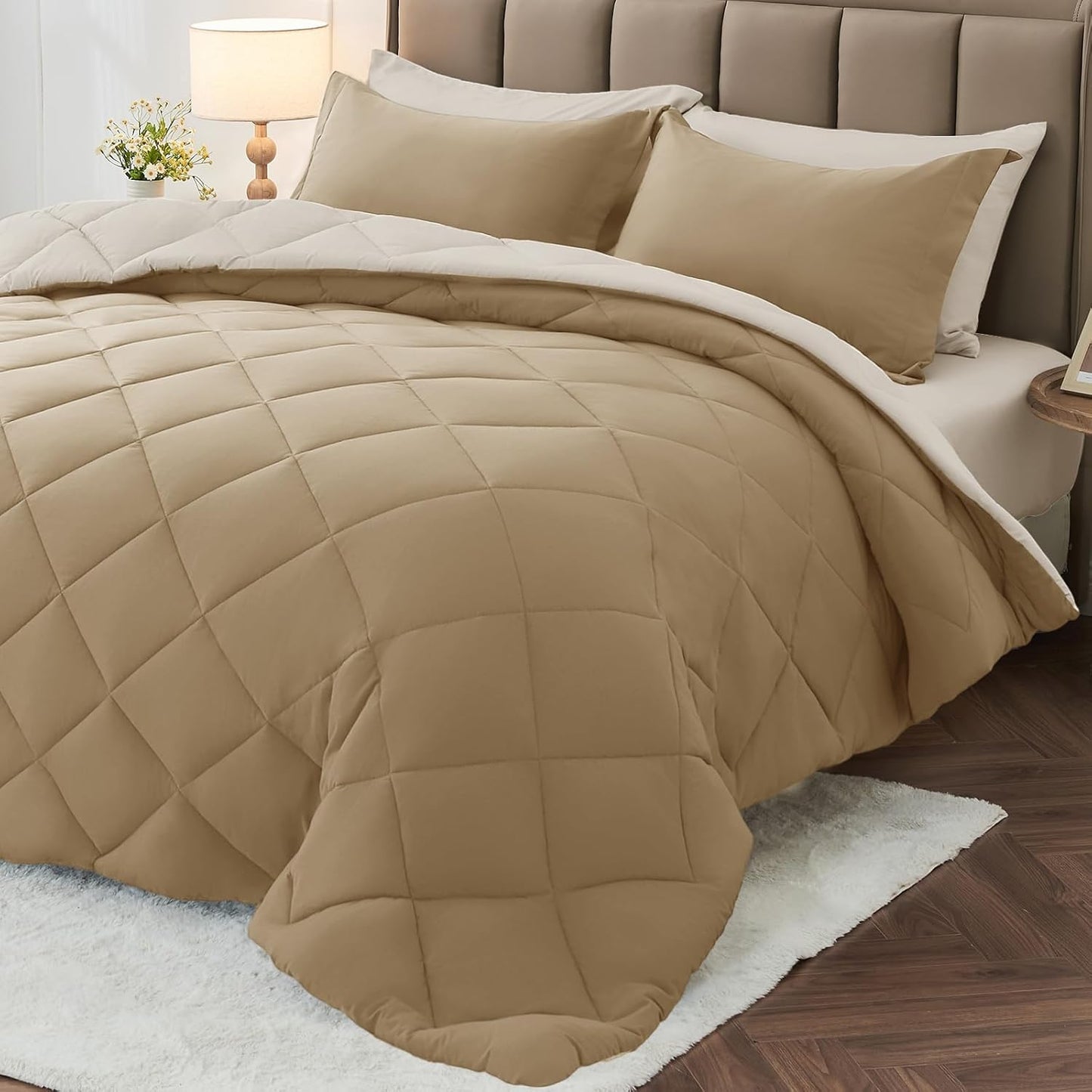 MUXHOMO Reversible Comforter Set — Red & Black, Queen