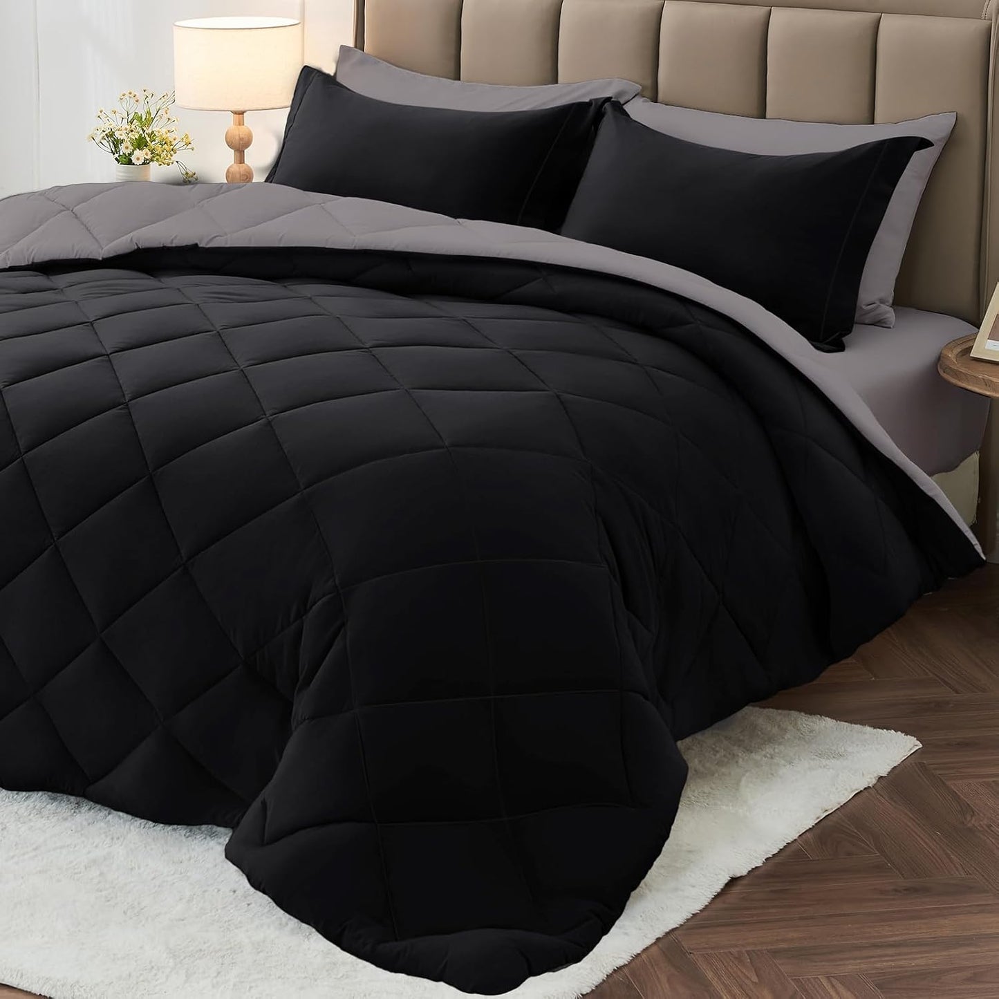 MUXHOMO Reversible Comforter Set — Red & Black, Queen