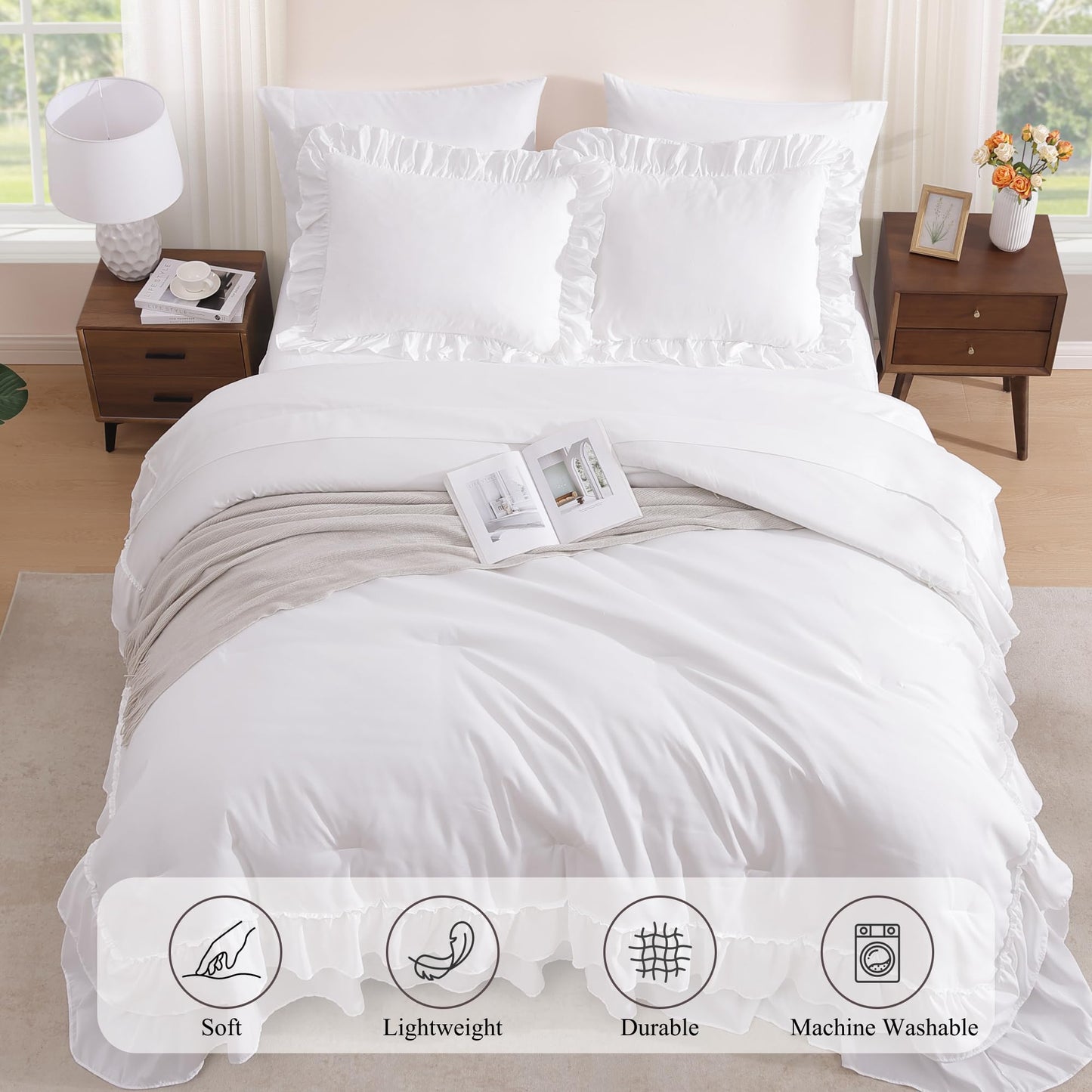 AMBERSPACE Ruffle Comforter Set — Soft Pink, Queen