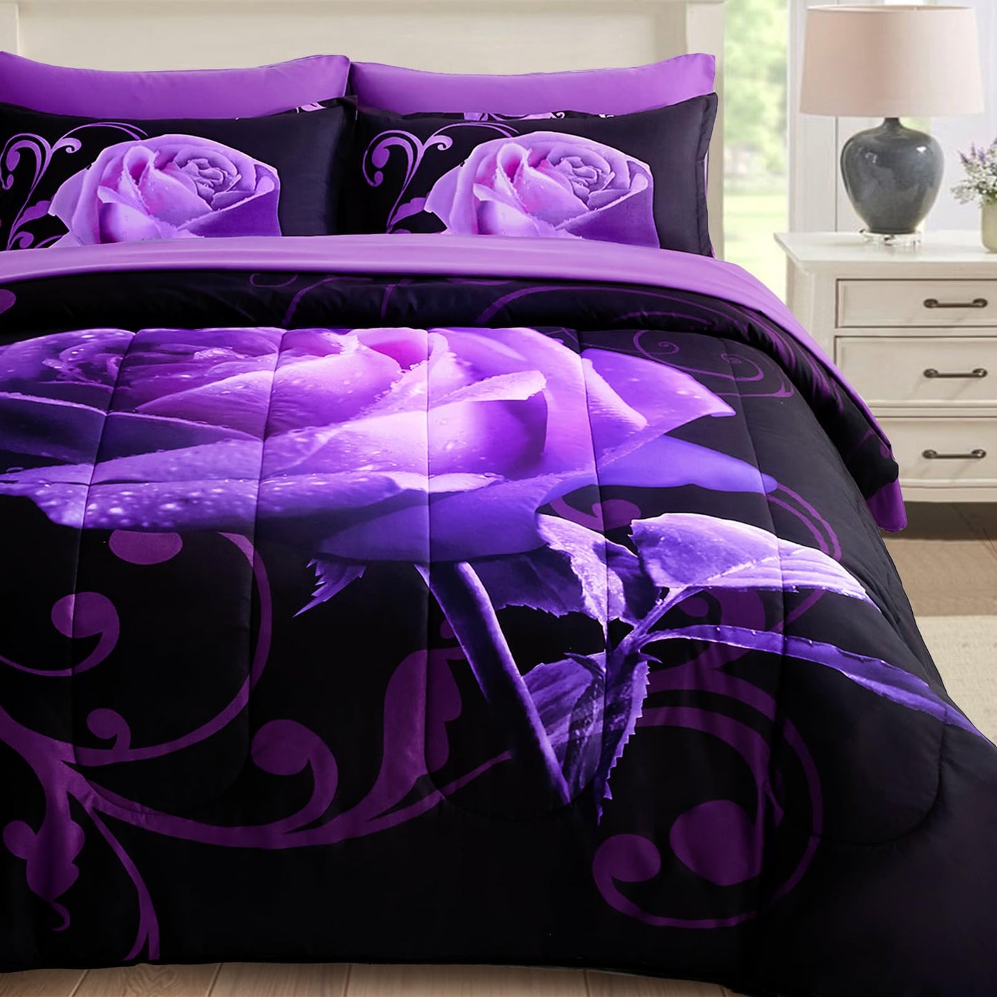 WONGS BEDDING Rose Comforter Set — Red, Queen