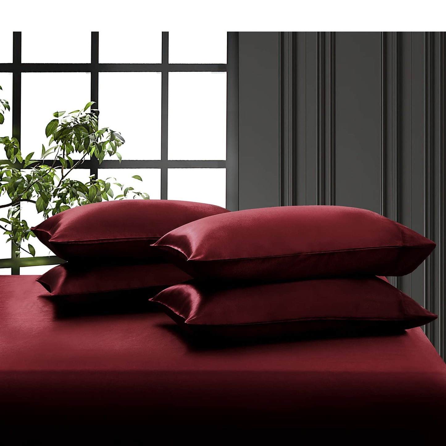 P Pothuiny Satin Sheet Set — Burgundy, Queen