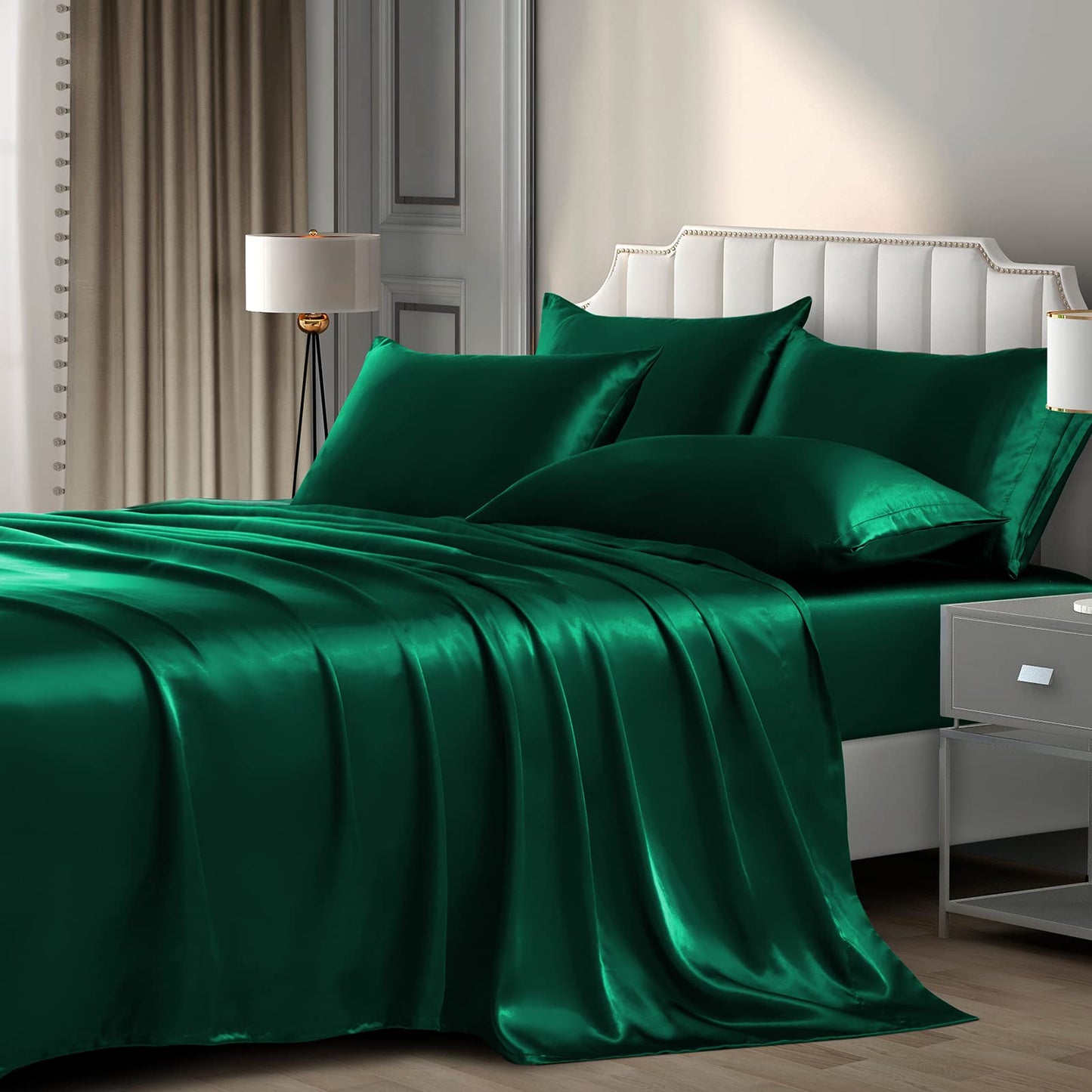 P Pothuiny Satin Sheet Set — Burgundy, Queen