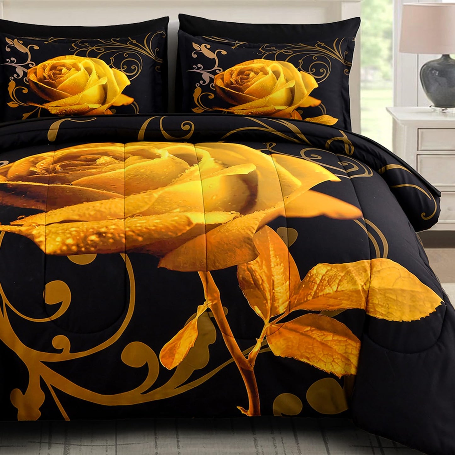 WONGS BEDDING Rose Comforter Set — Red, Queen