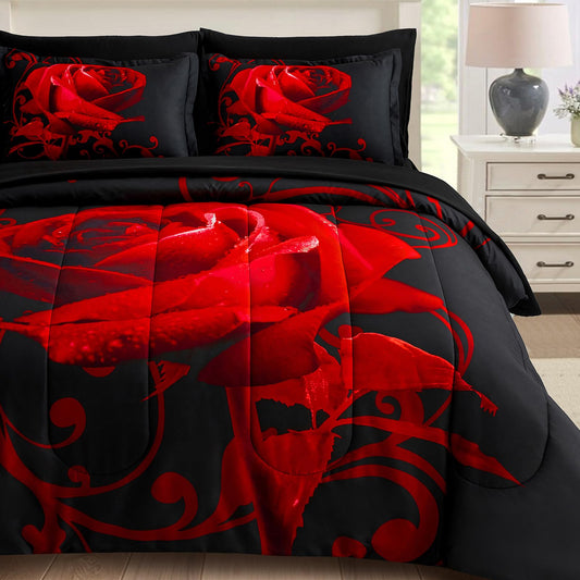 WONGS BEDDING Rose Comforter Set — Red, Queen